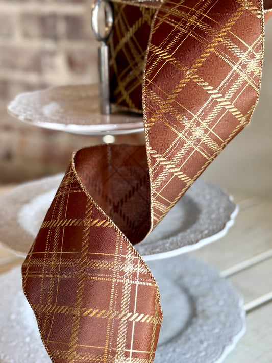 4” Diagonal Cut Plaid, Brown/Gold
