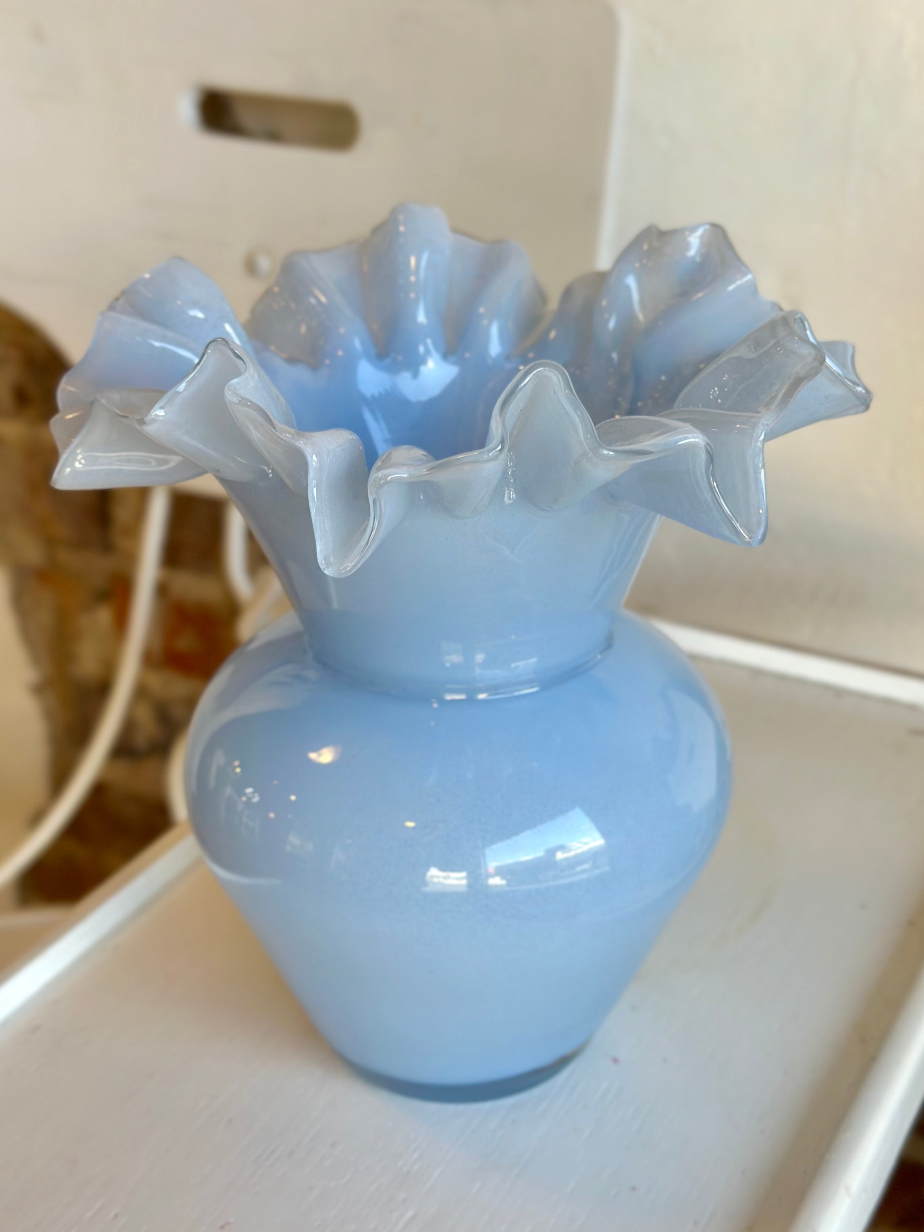 8" Blue Ruffle Vase