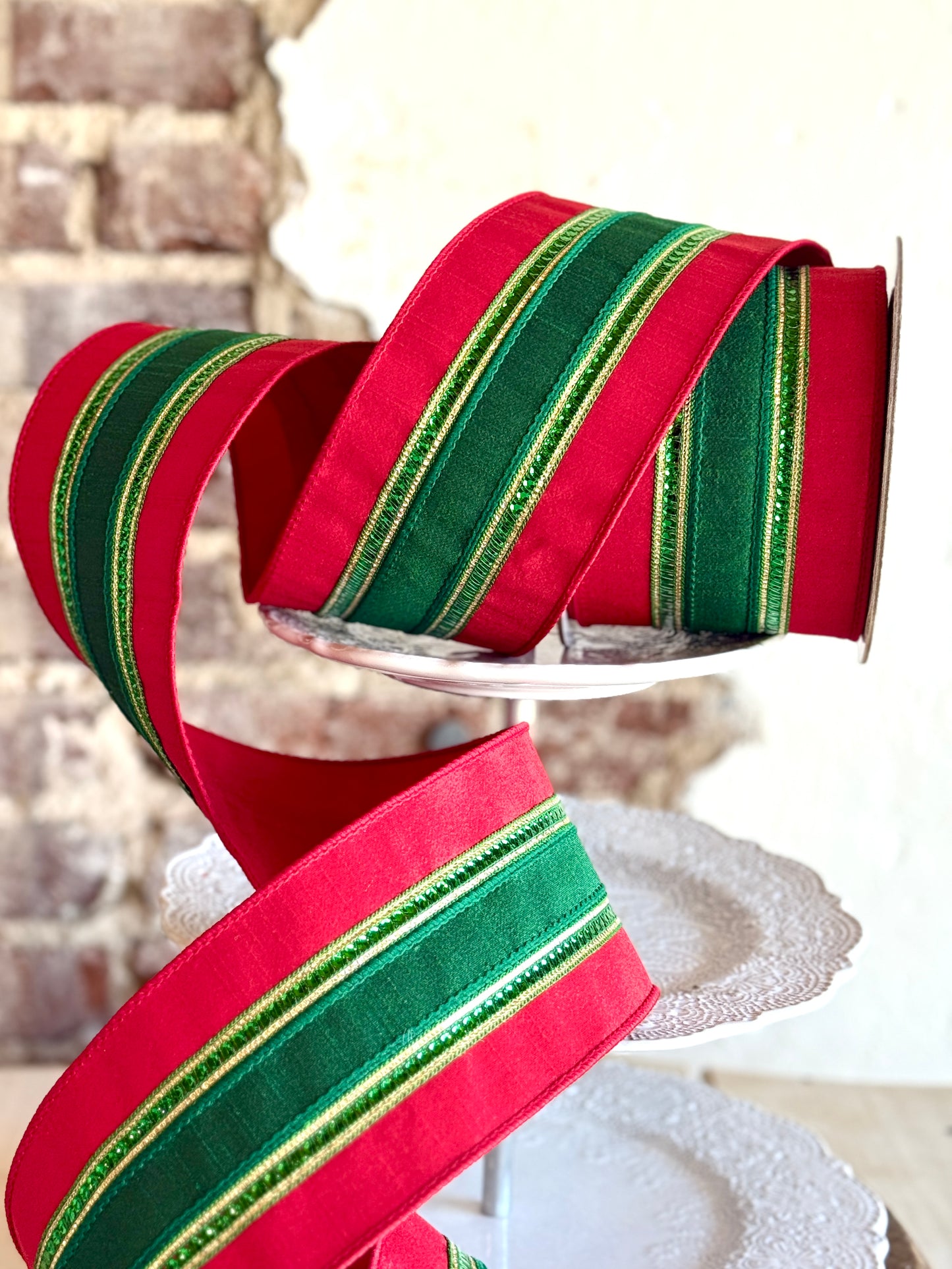 4” Red and Gold Twinkle Borders Ribbon