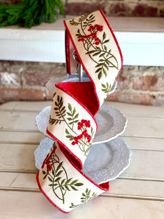 4" Berry Stem Wired Ribbon