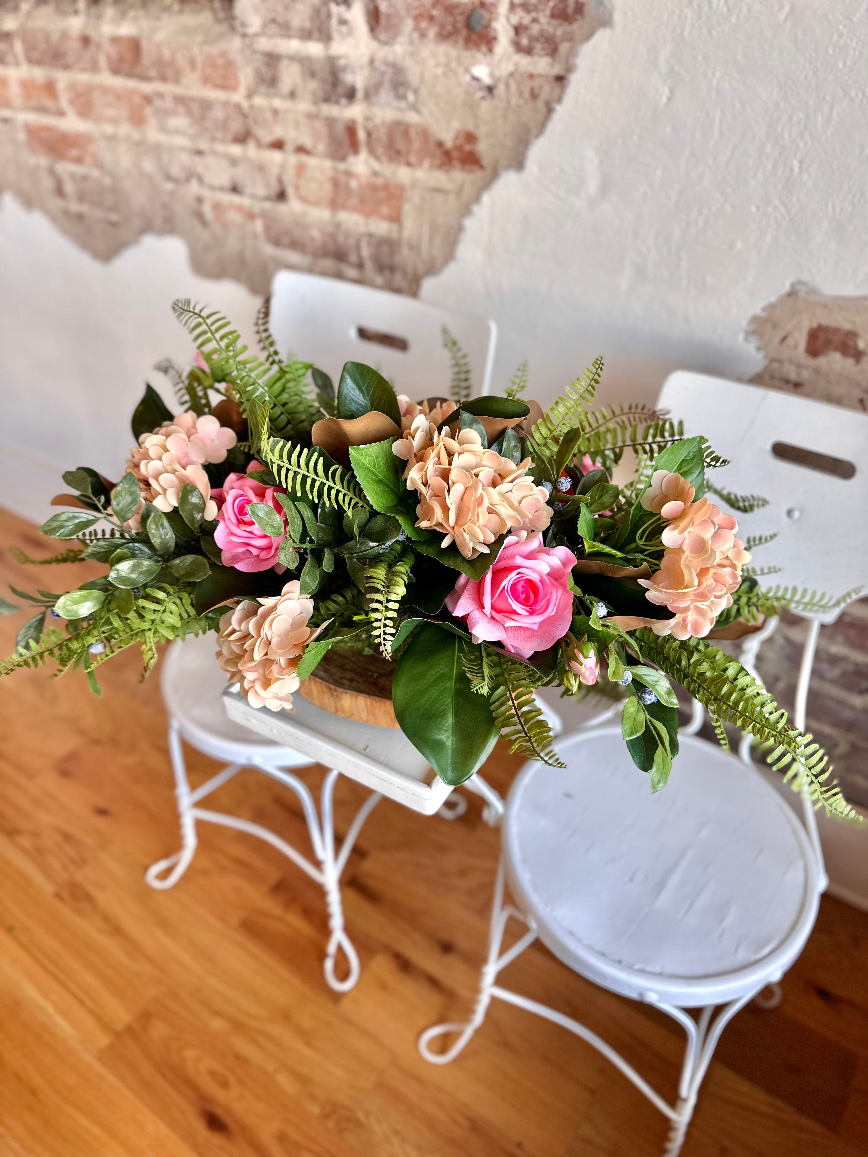 Blush Hydrangea Rose & Berries Centerpiece