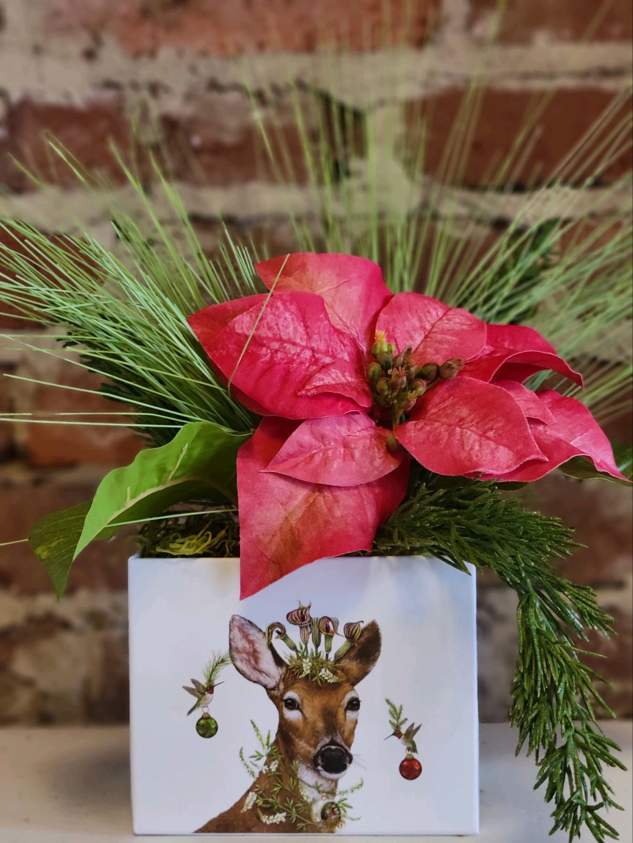 Deer Poinsettia Christmas Box