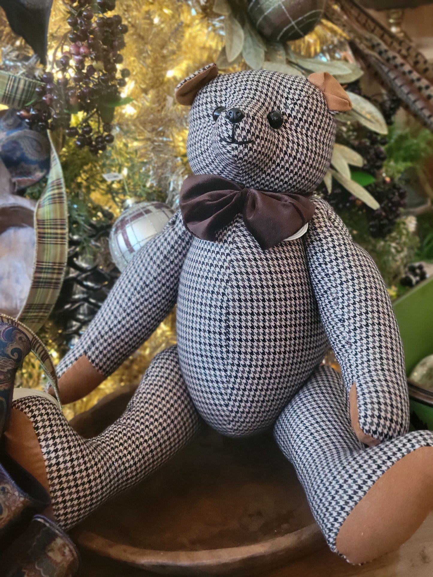 24" Fabric Houndstooth Country Club Bear