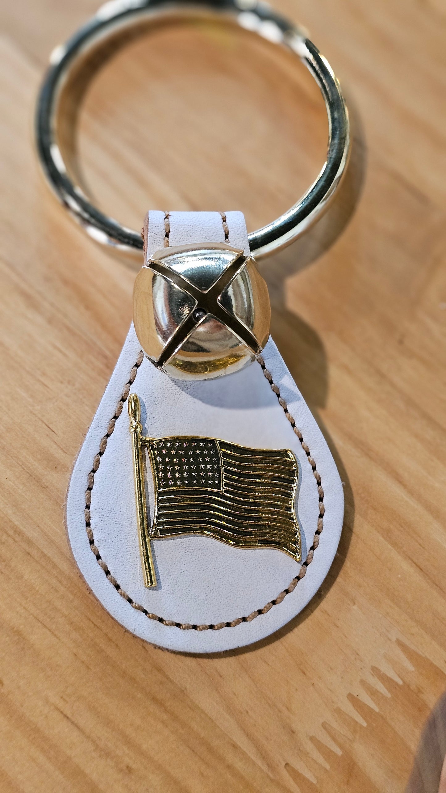Large Ring Brass Plated Teardrop- White w/ American Flag