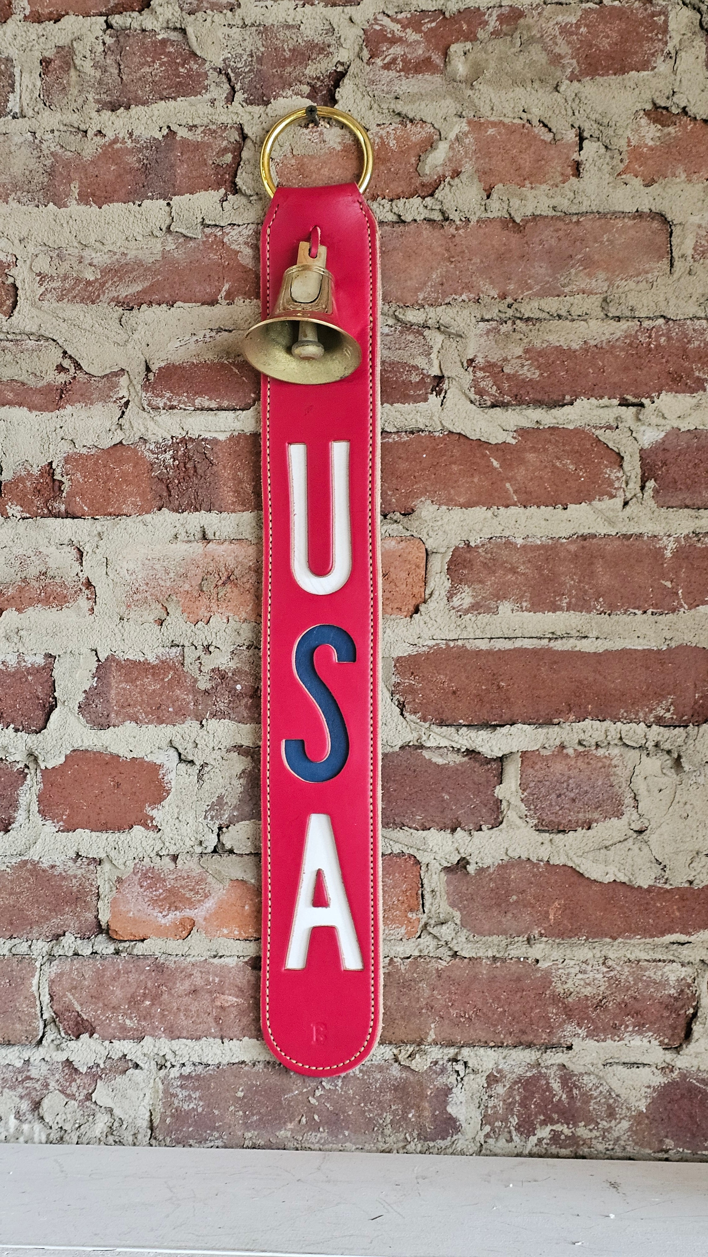 1 Solid Brass 'Lanchester' Bell on USA Leather Doorchime