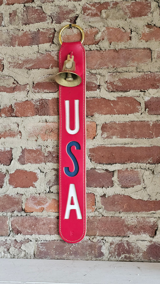 1 Solid Brass 'Lanchester' Bell on USA Leather Doorchime