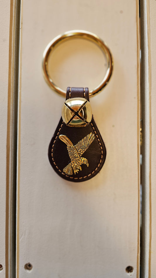 Large Ring Brass Plated Teardrop-Brown w/ Eagle