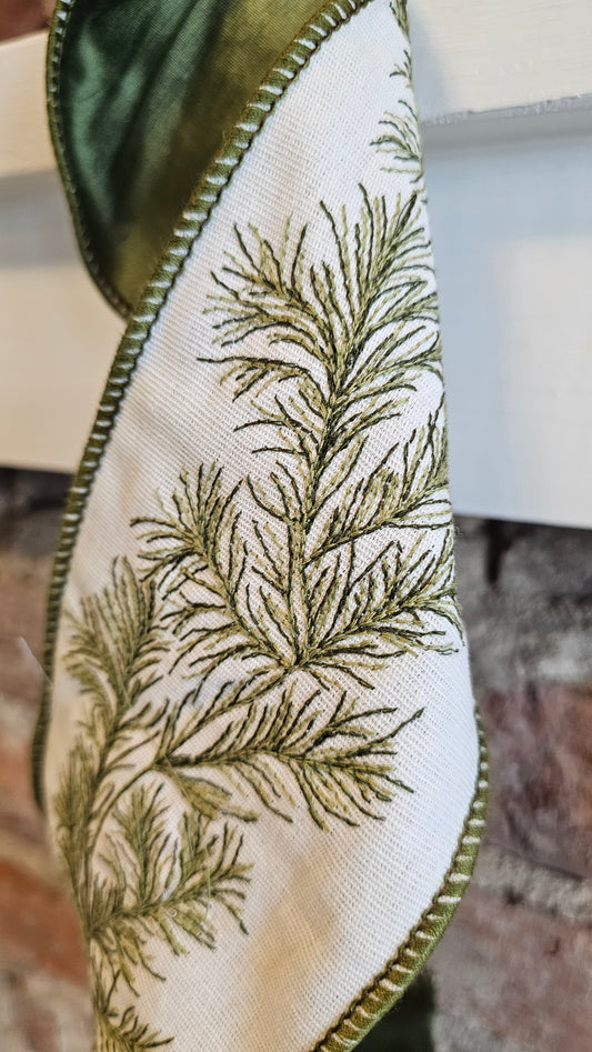 4" Canvas Embroider pine, green white