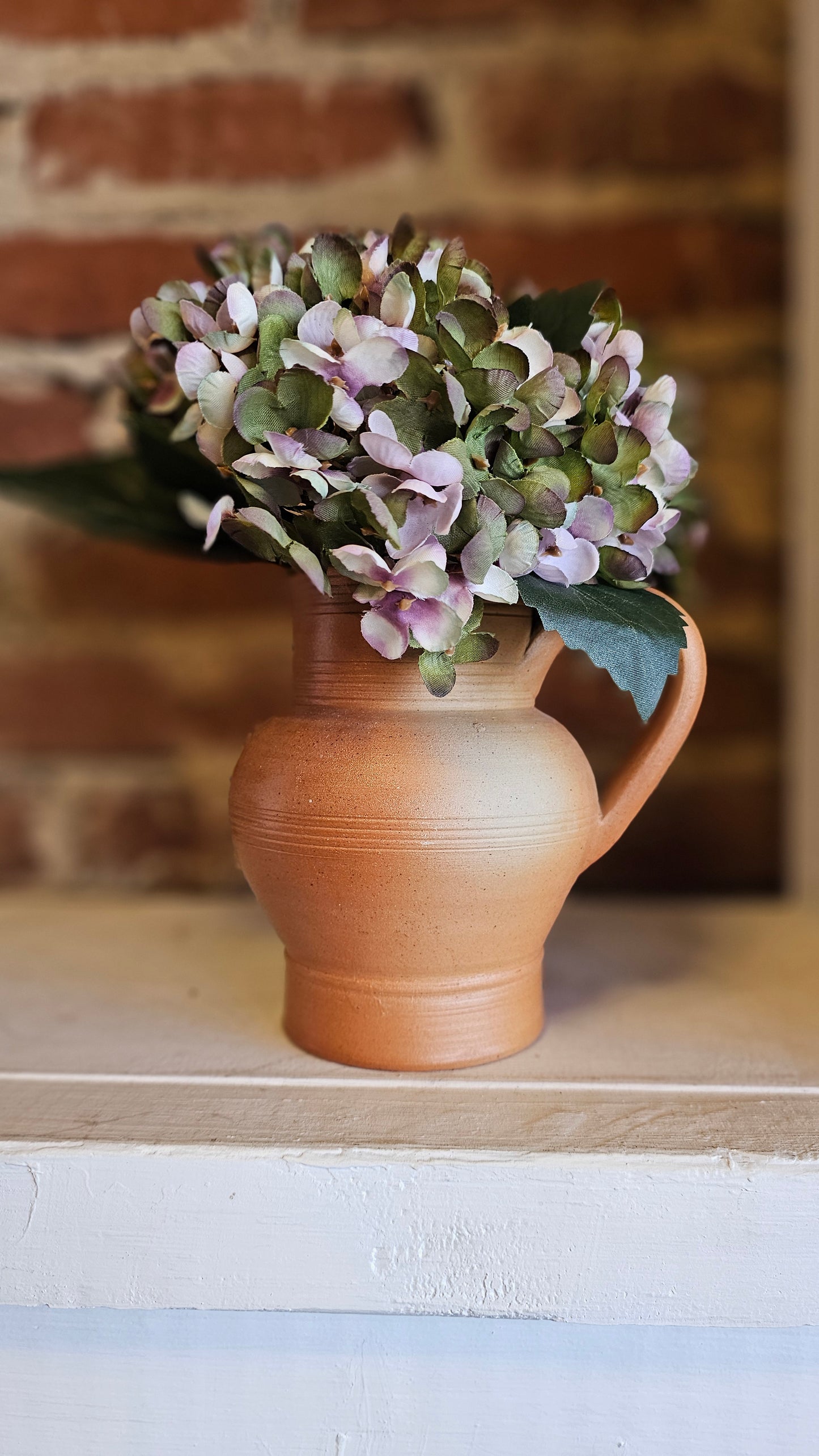 13" Vintage Hydrangea Bouquet- Moss/Green