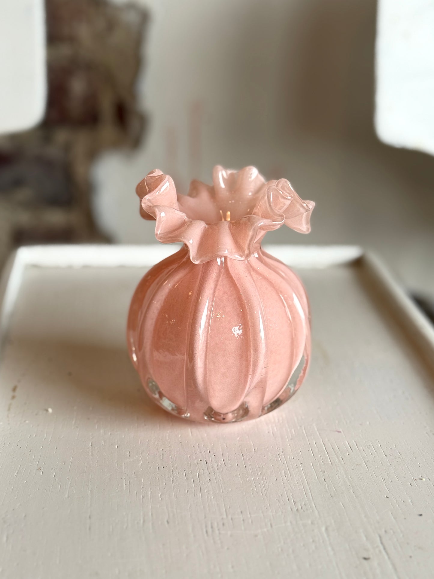 4.25" Pale Pink Ruffle Vase