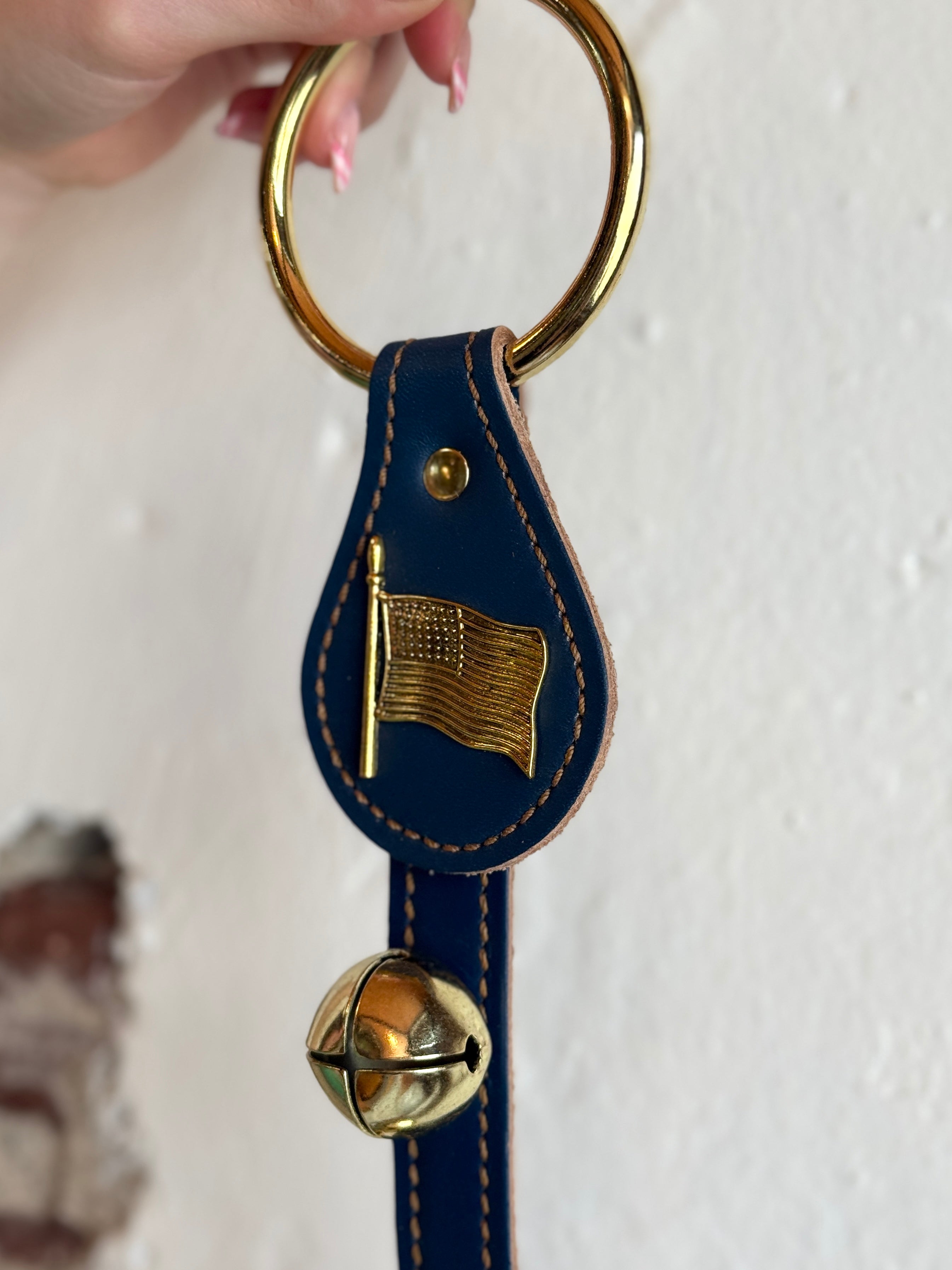 Belsnickel Bells - Flag Charm - 3 Brass-Plated Bells, Lg Ring Top - Blue