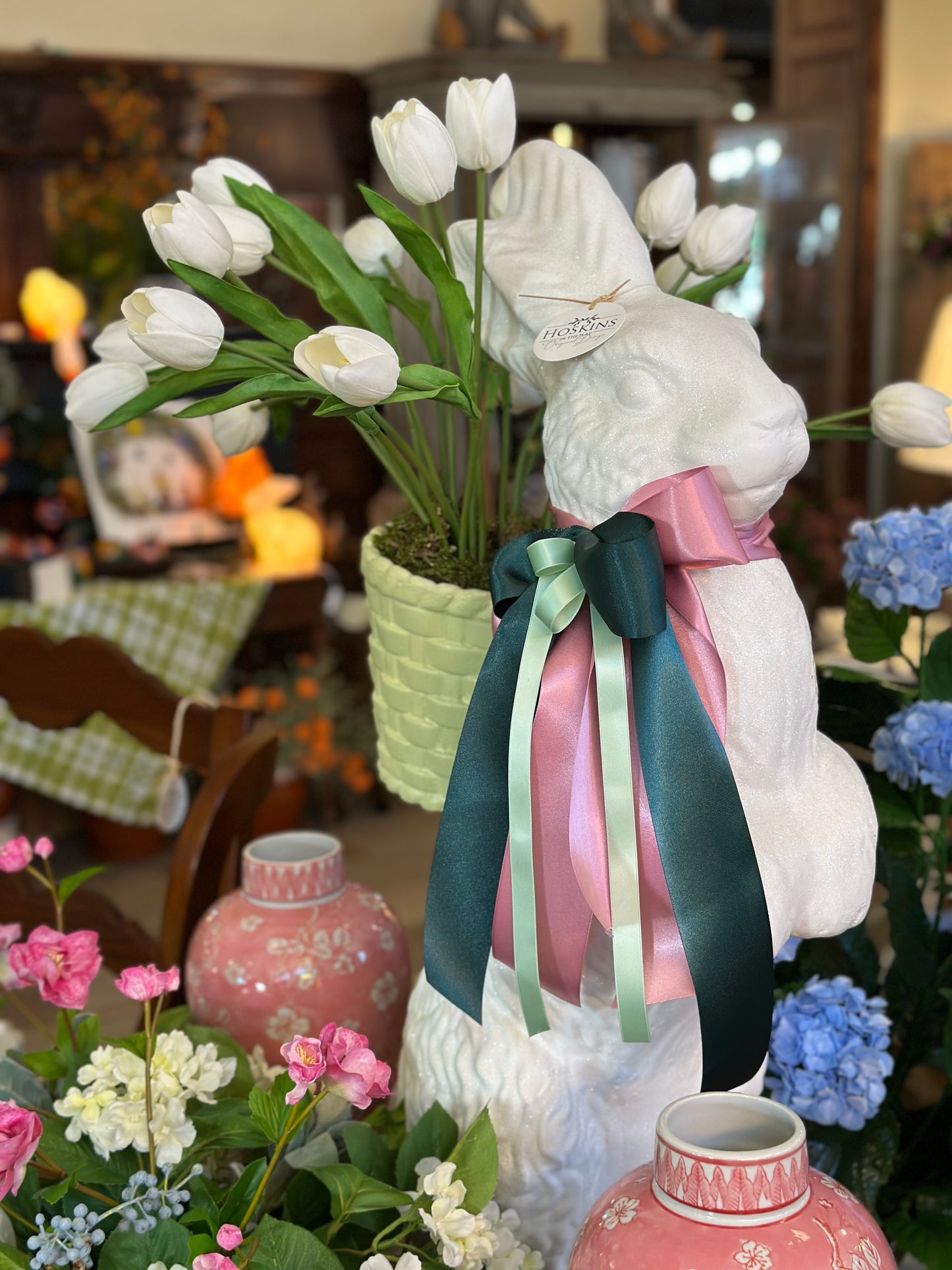35" WHITE BUNNY WITH BASKET BACKPACK