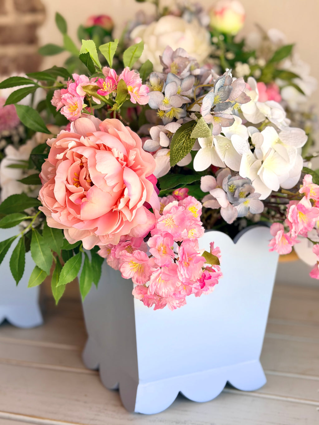 Blue Scalloped Mixed Blooms Arrangements- Large
