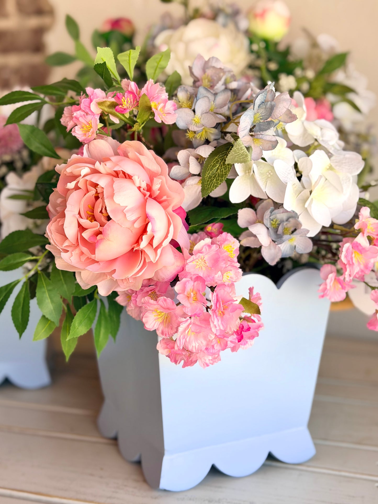 Blue Scalloped Mixed Blooms Arrangements- Large