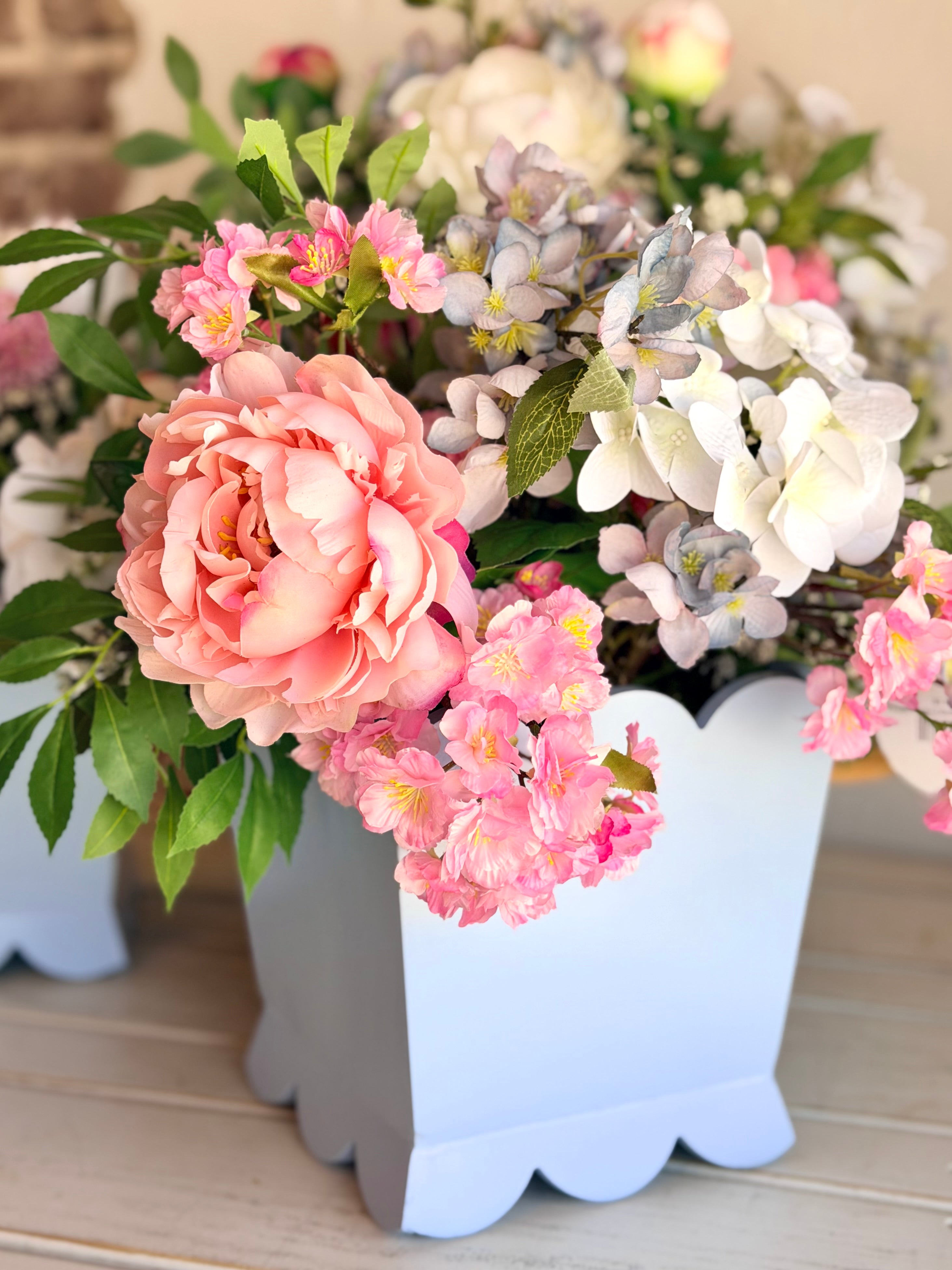 Blue Scalloped Mixed Blooms Arrangements- Large