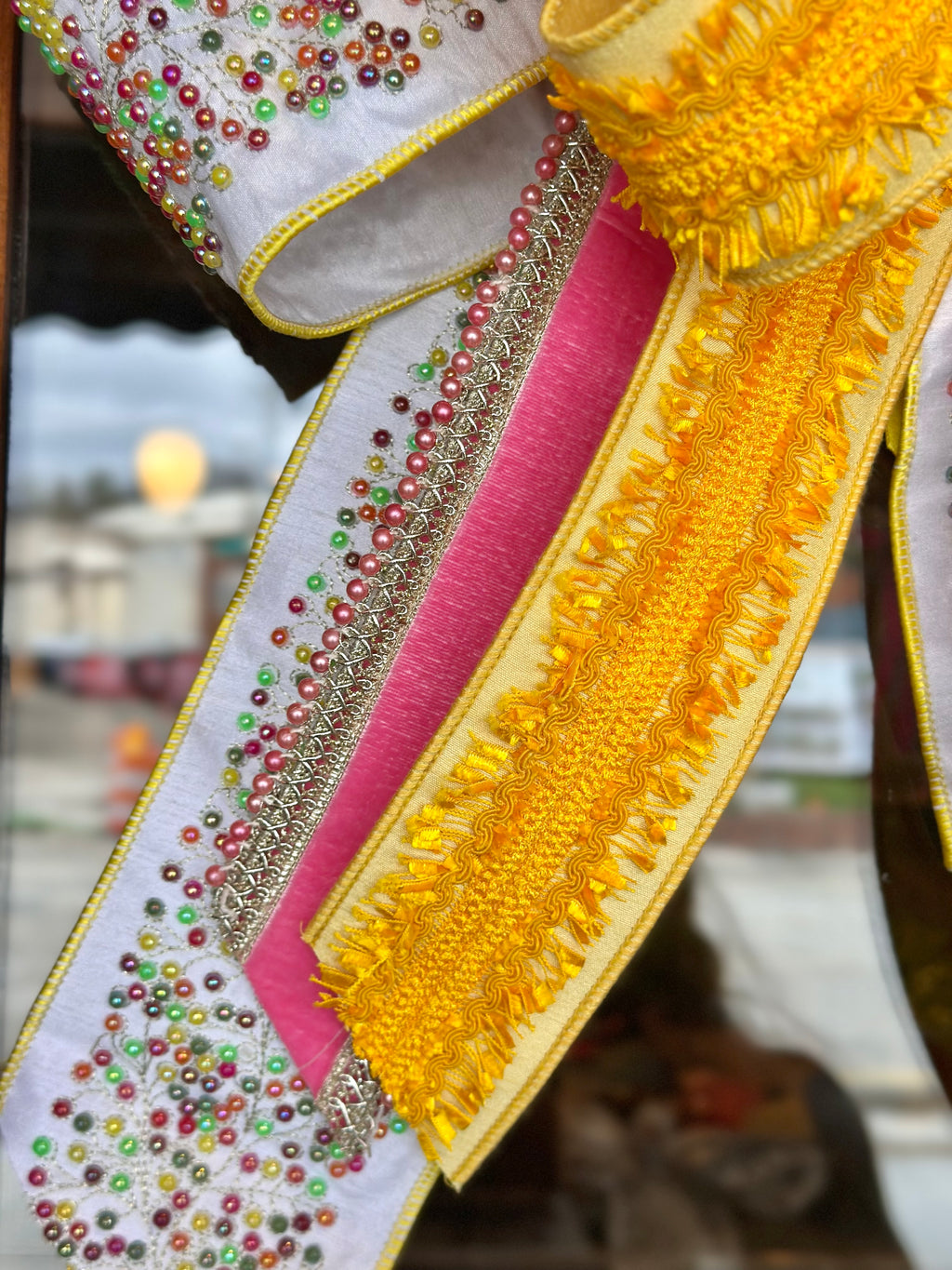 Yellow & Pink Beaded Oversized Bow