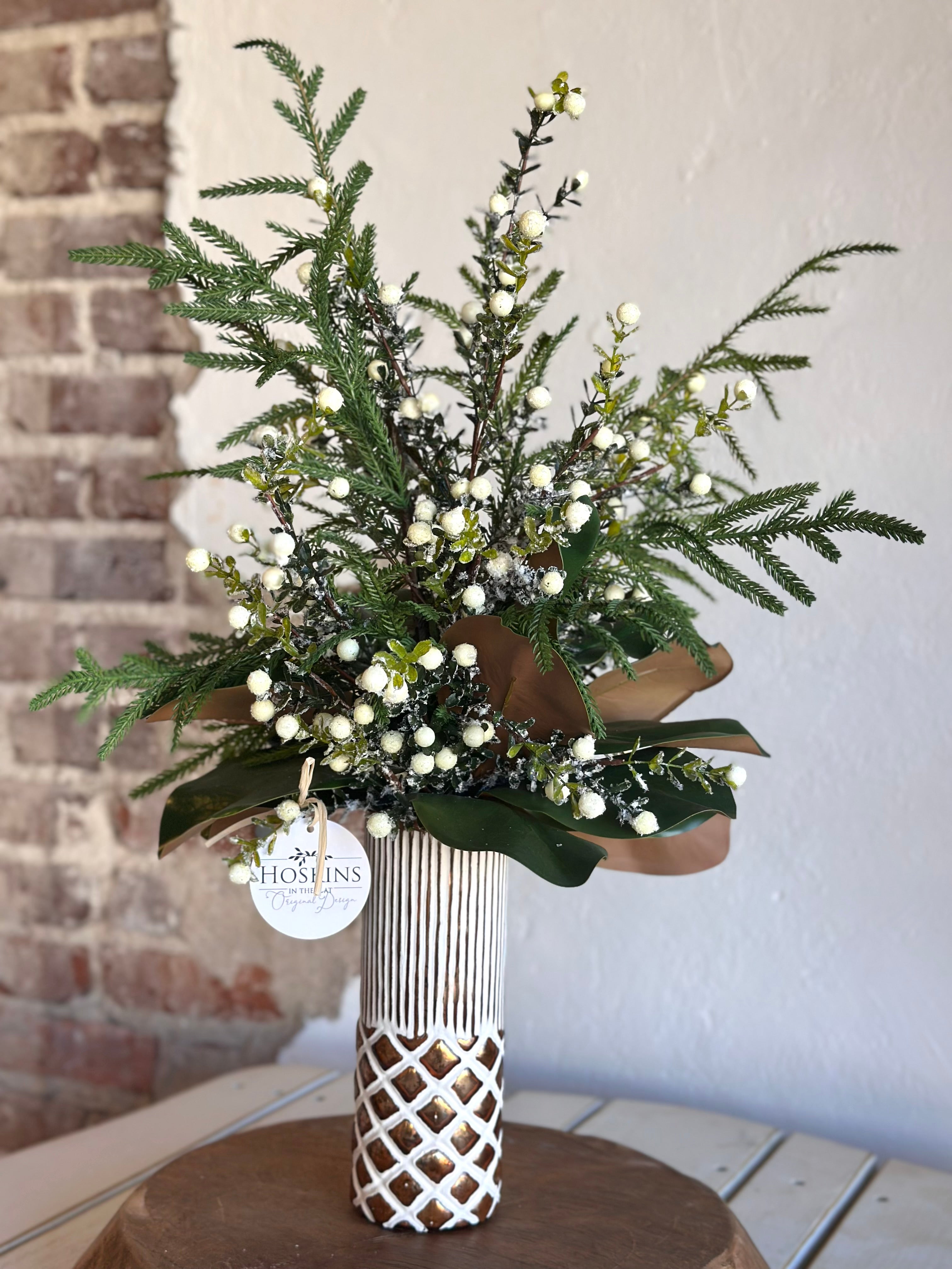 Frosted Berries and Pine Arrangement
