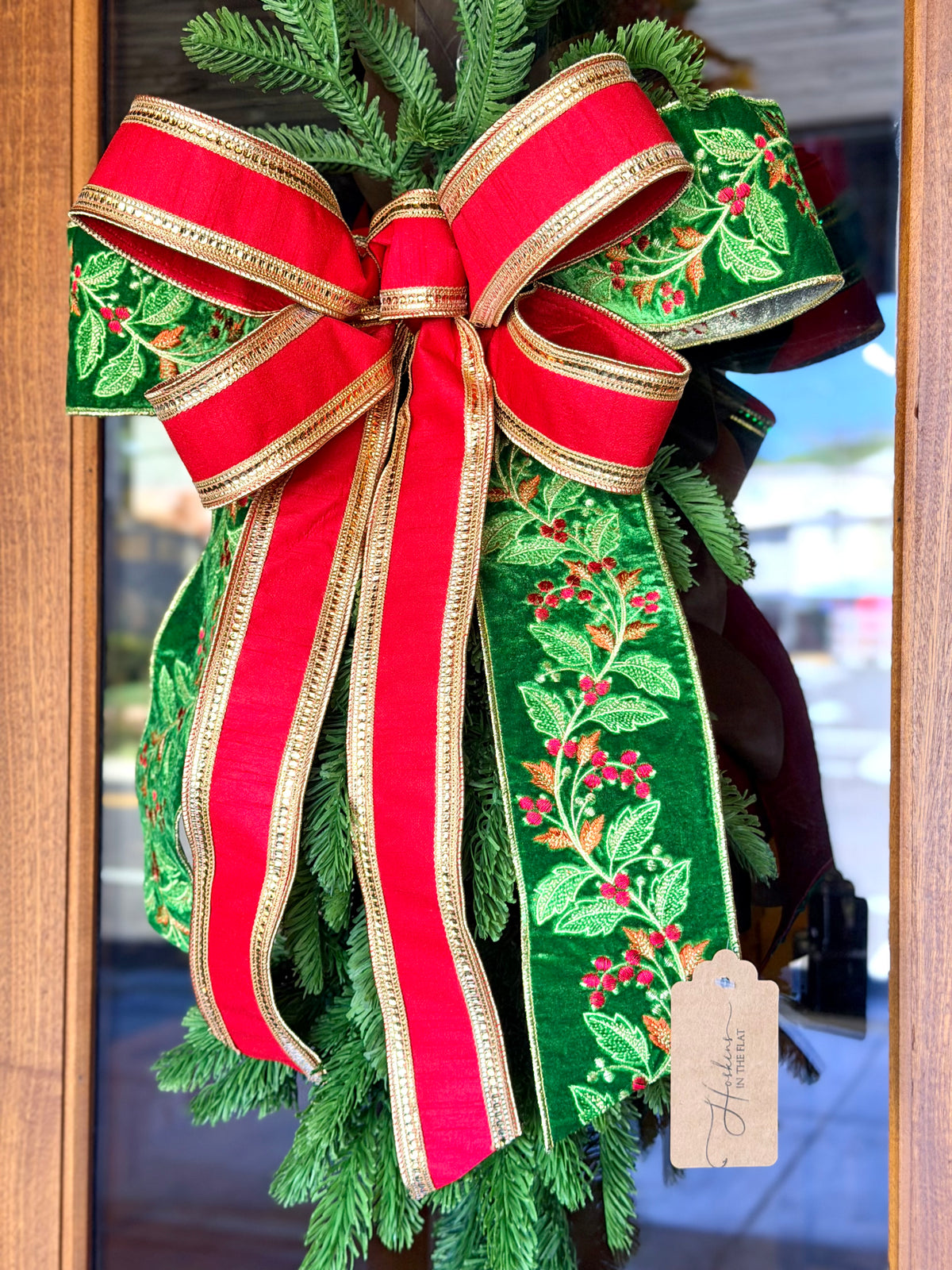 Holly Embroidered Bow & Swag