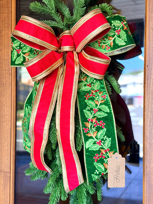 Holly Embroidered Bow & Swag
