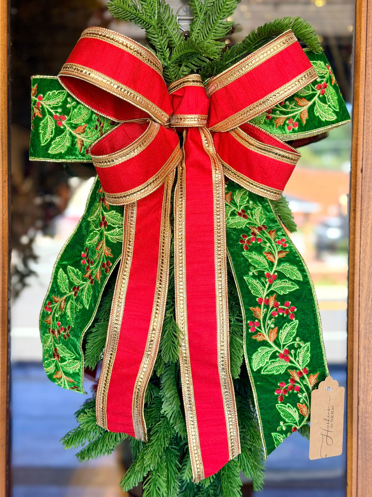 Holly Embroidered Bow & Swag