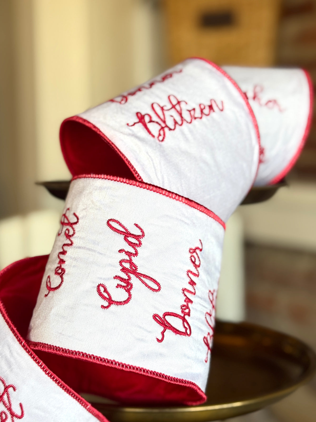 4” Satin Embroidery Reindeer Names, Red White, SOLD BY 2 FULL LISTS OF NAMES*