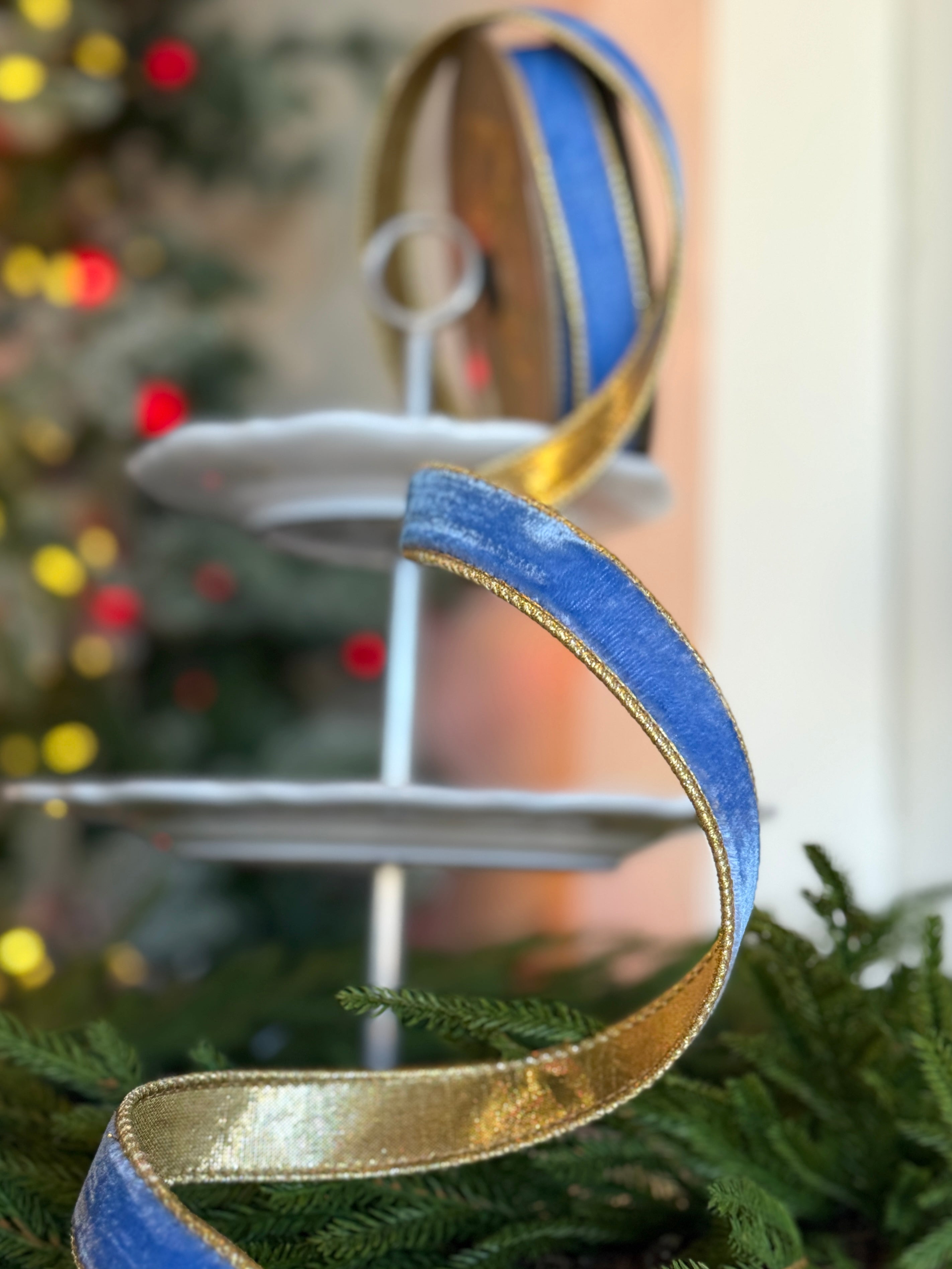 1" Lush Velvet Metallic Gold Back, Corn Flower