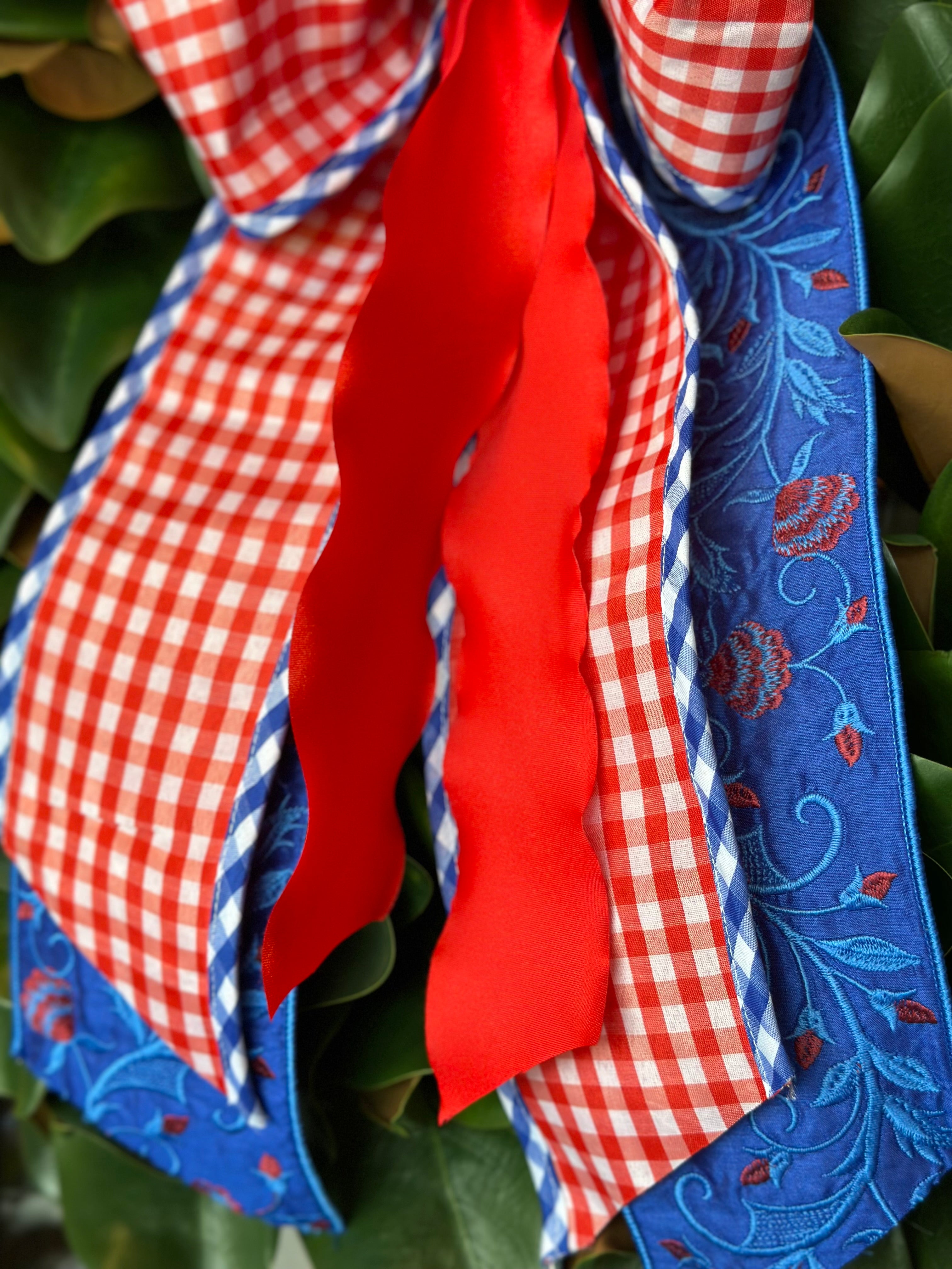 Red Gingham, Red White & Blue Bow