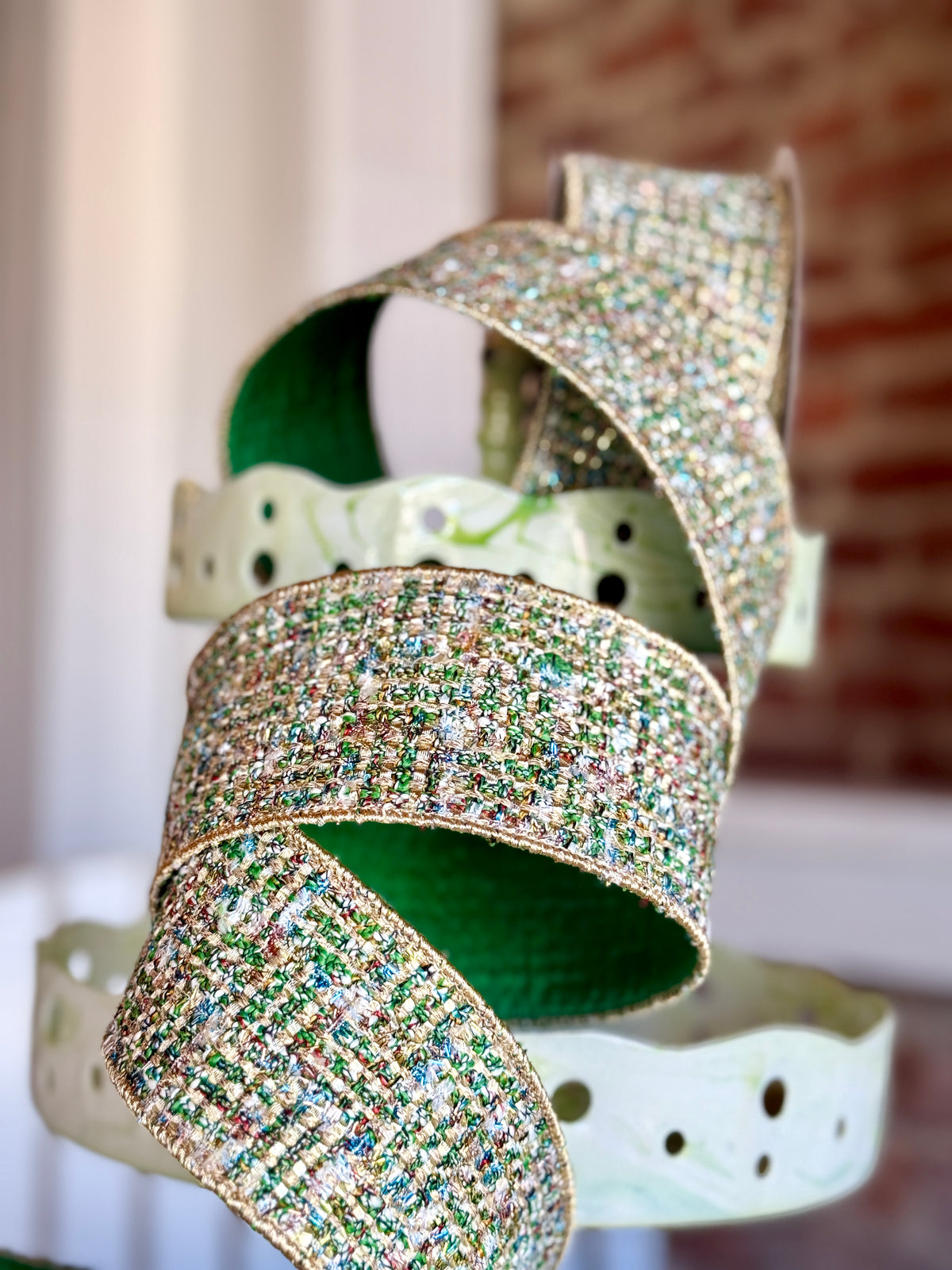 2.5” Tinsel Tweed - Green, SOLD BY THE YARD