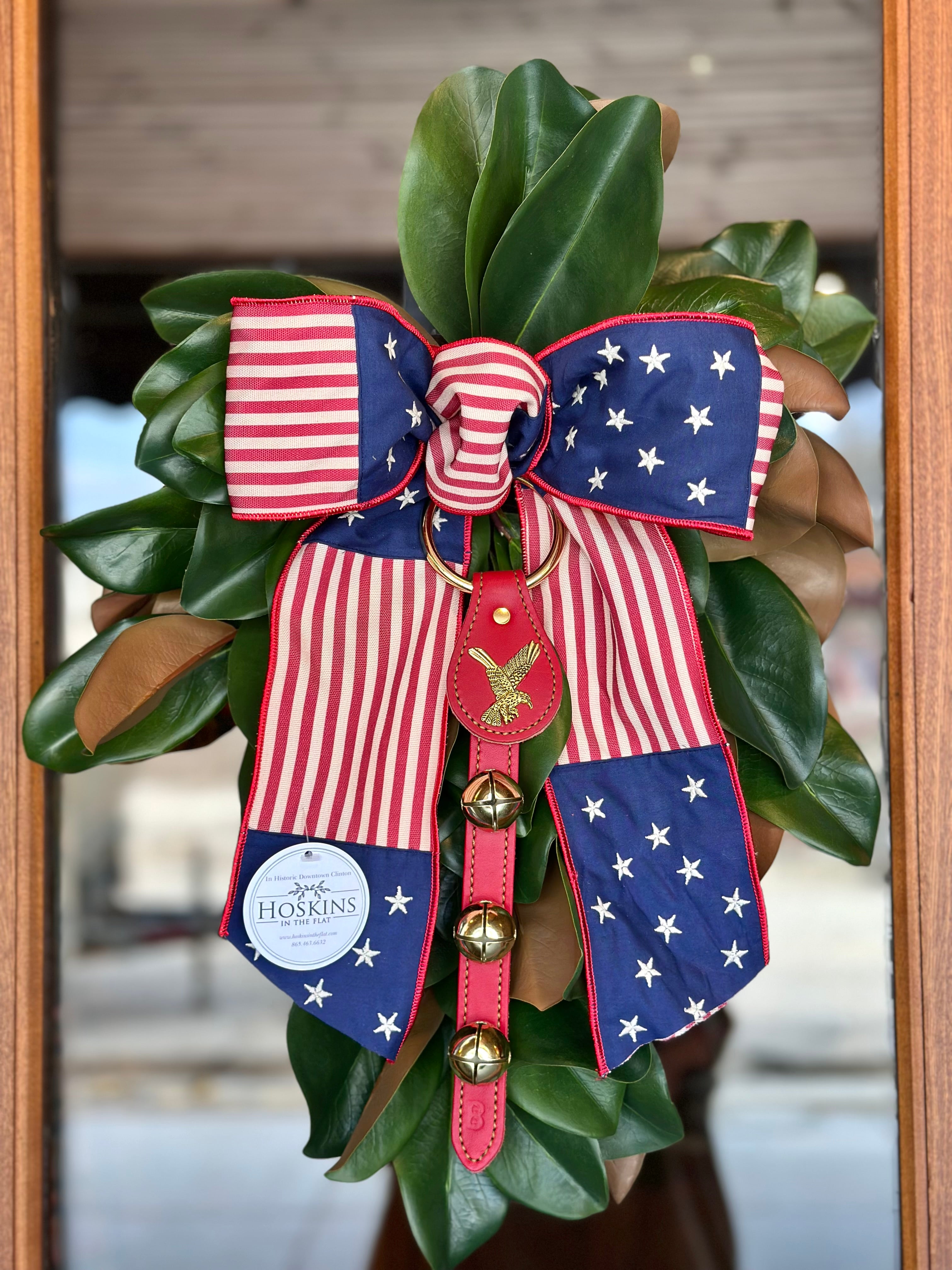 Stars & Stripes with Brass Bells Mini Magnolia Swag- Red