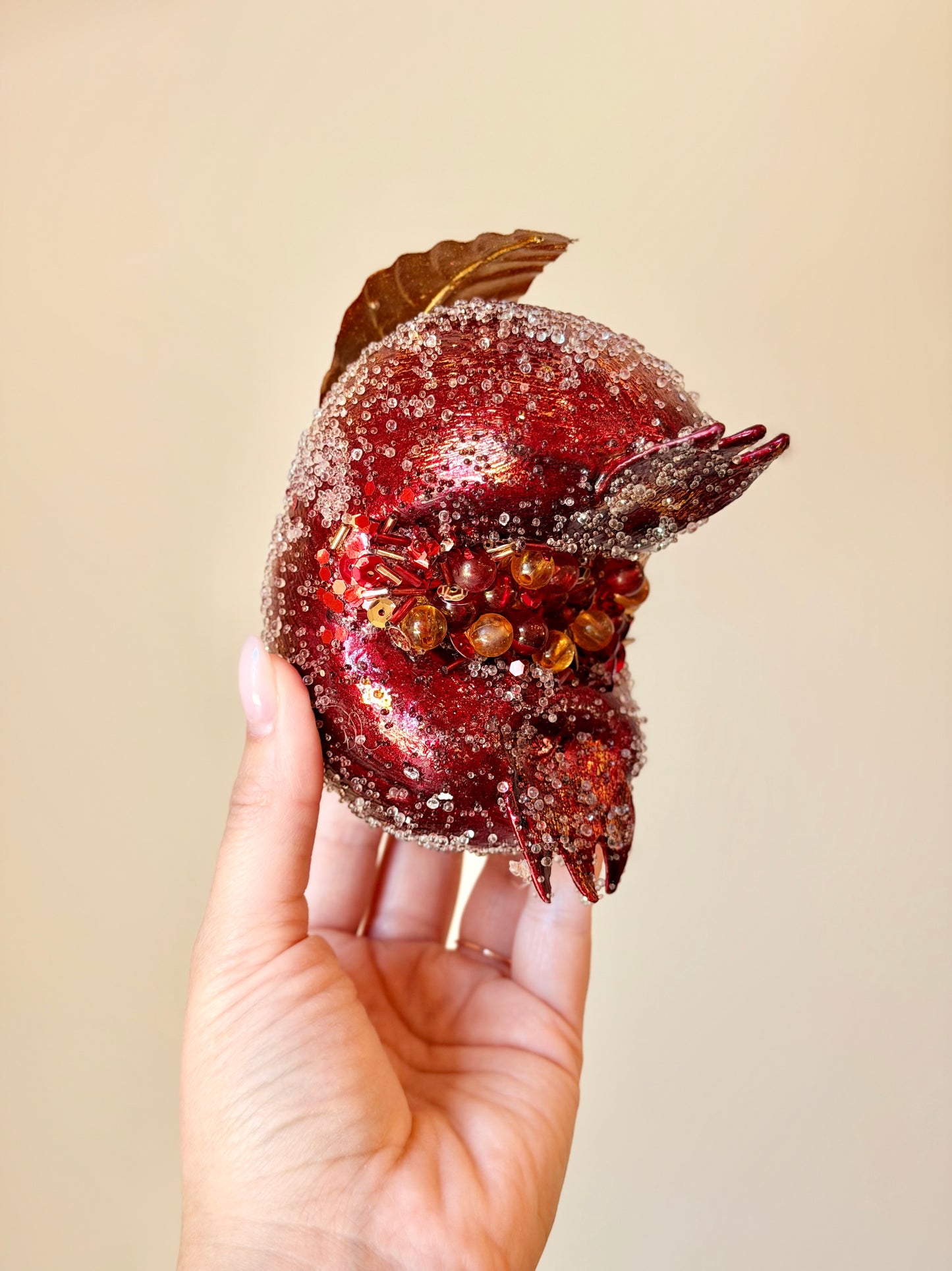4" JEWELED GOLD LEAF POMEGRANATE ORNAMENT