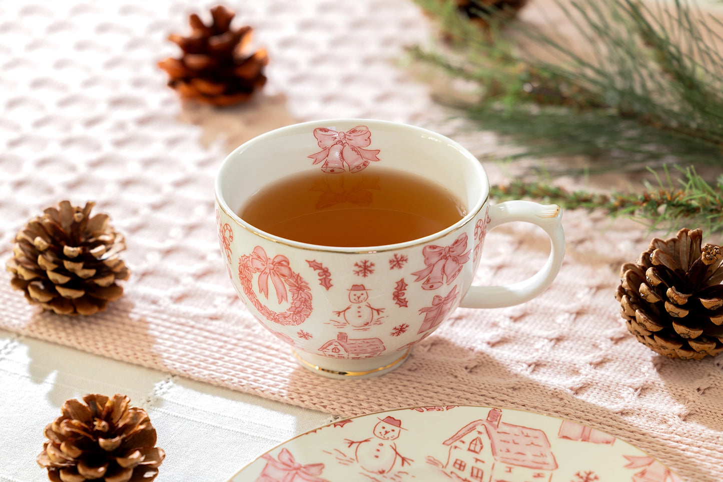 Christmas Pink Bow 14oz Fine Porcelain Latte Mug