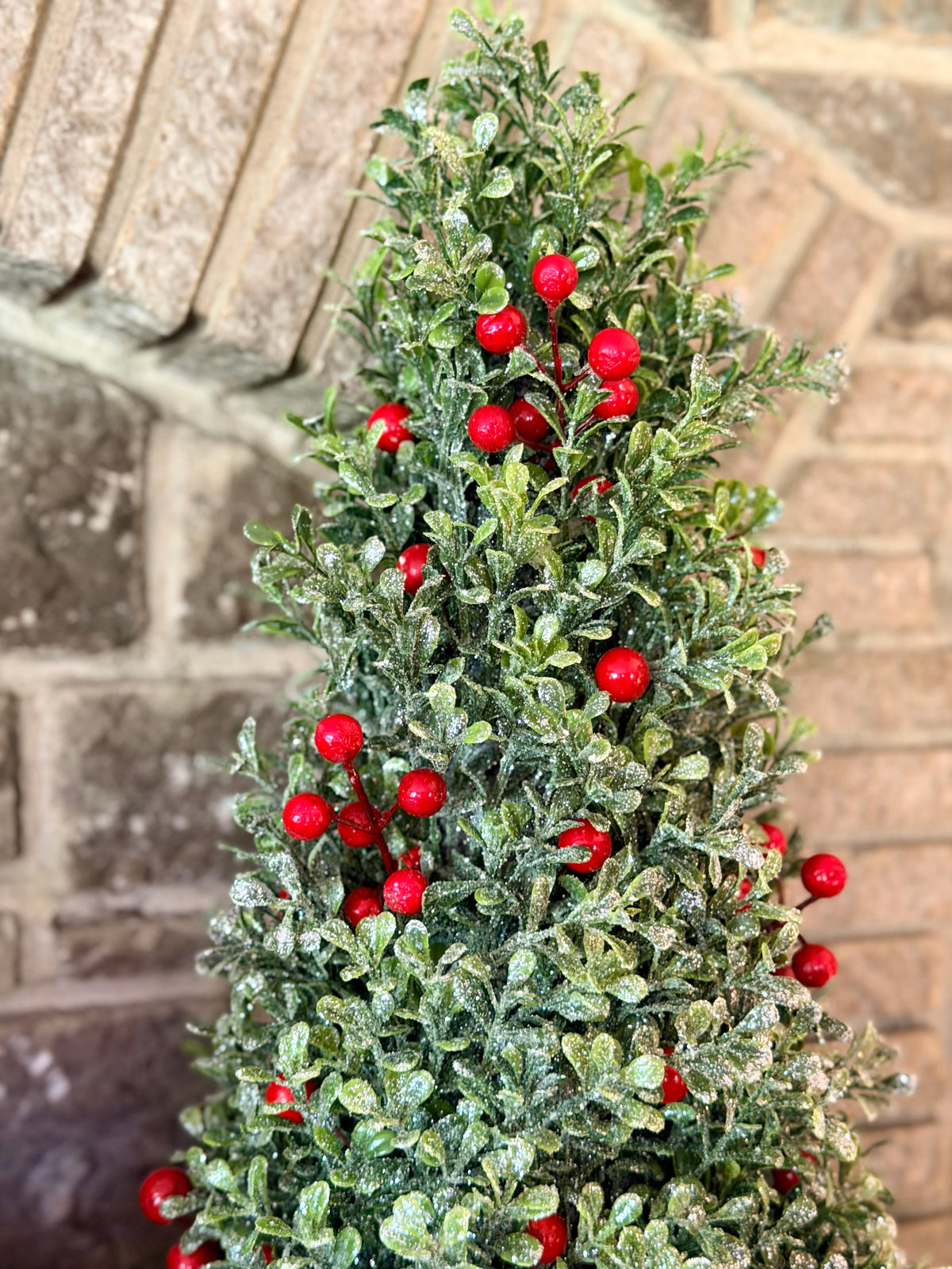 18" RED BERRY/FROSTED BOXWOOD CONE TREE