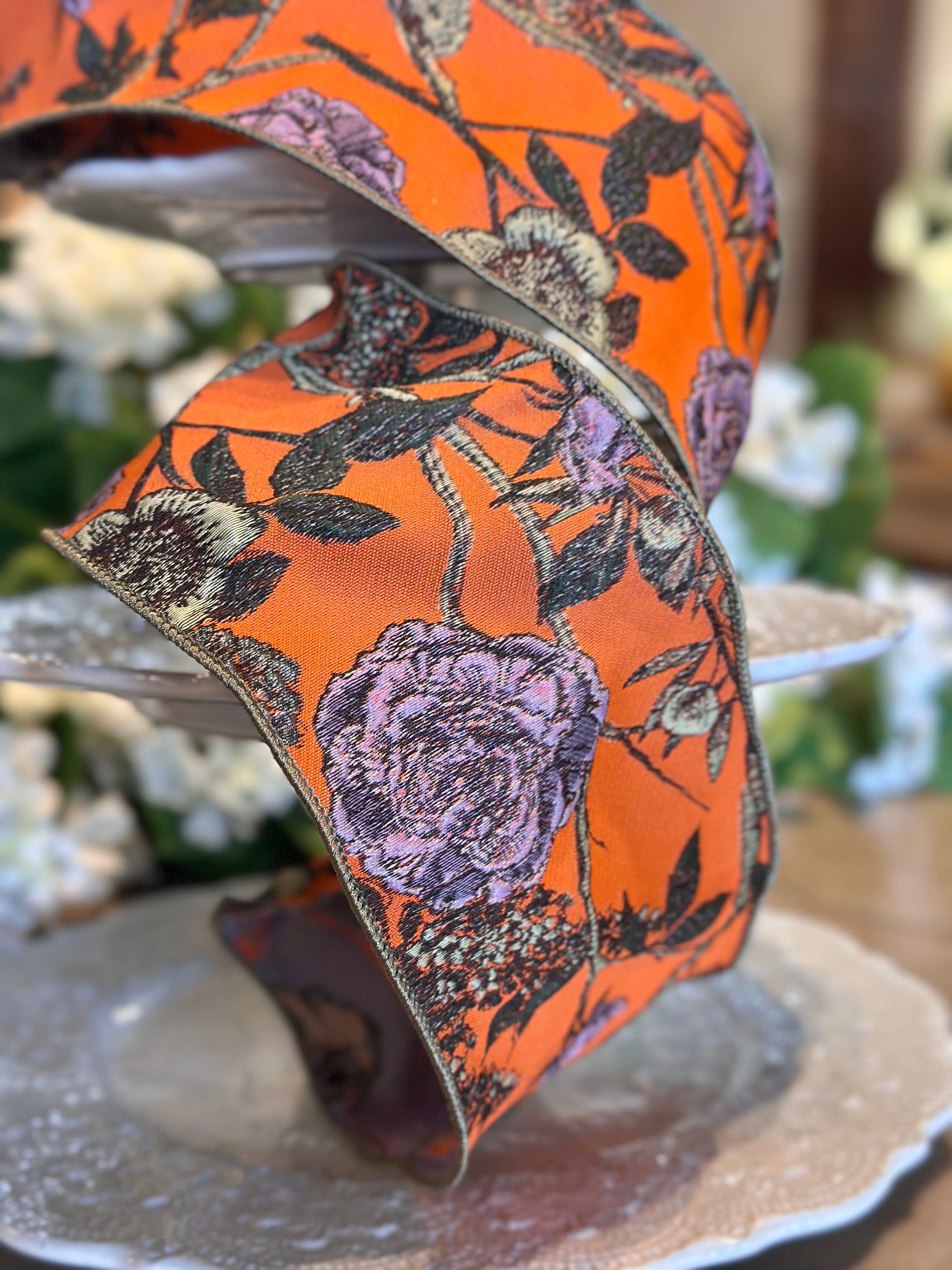 4” Wide, Jacquard Floral Ribbon