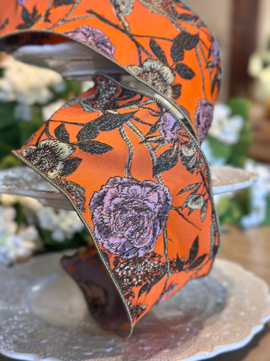 4” Wide, Jacquard Floral Ribbon