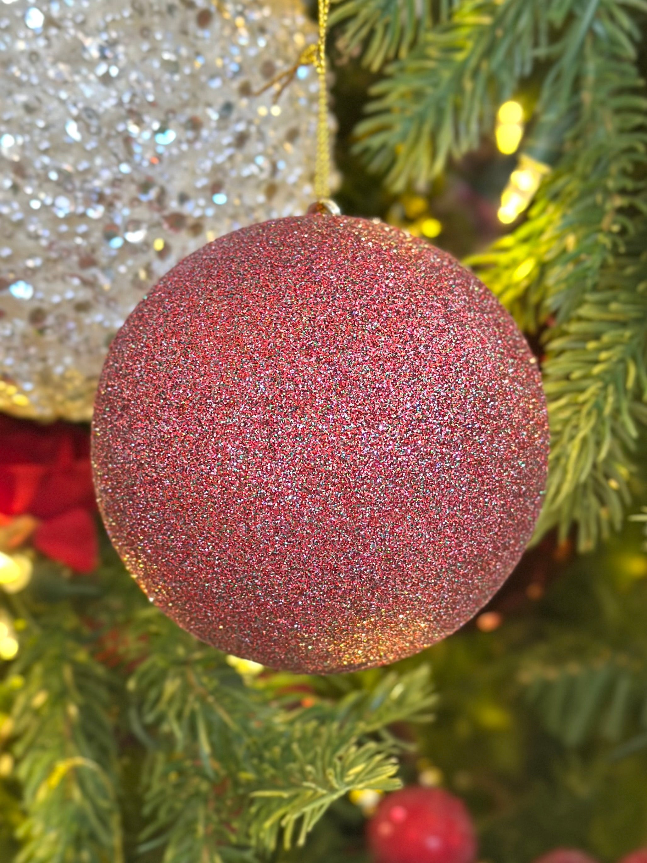 4" Ball Ornament - Red Multi Glitter