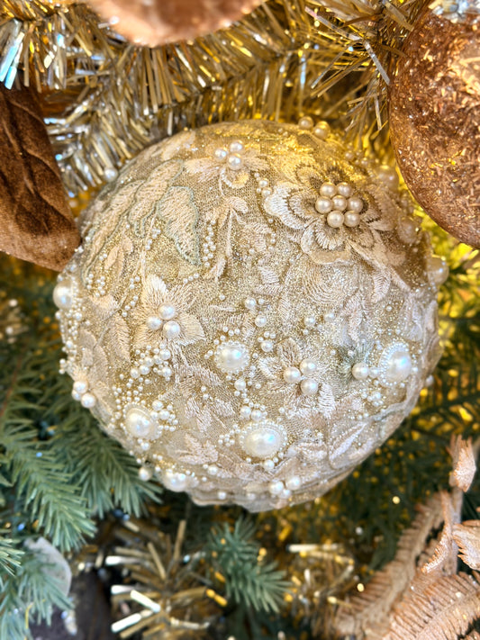 5" EMB PEARL GLITTER BALL ORNAMENT