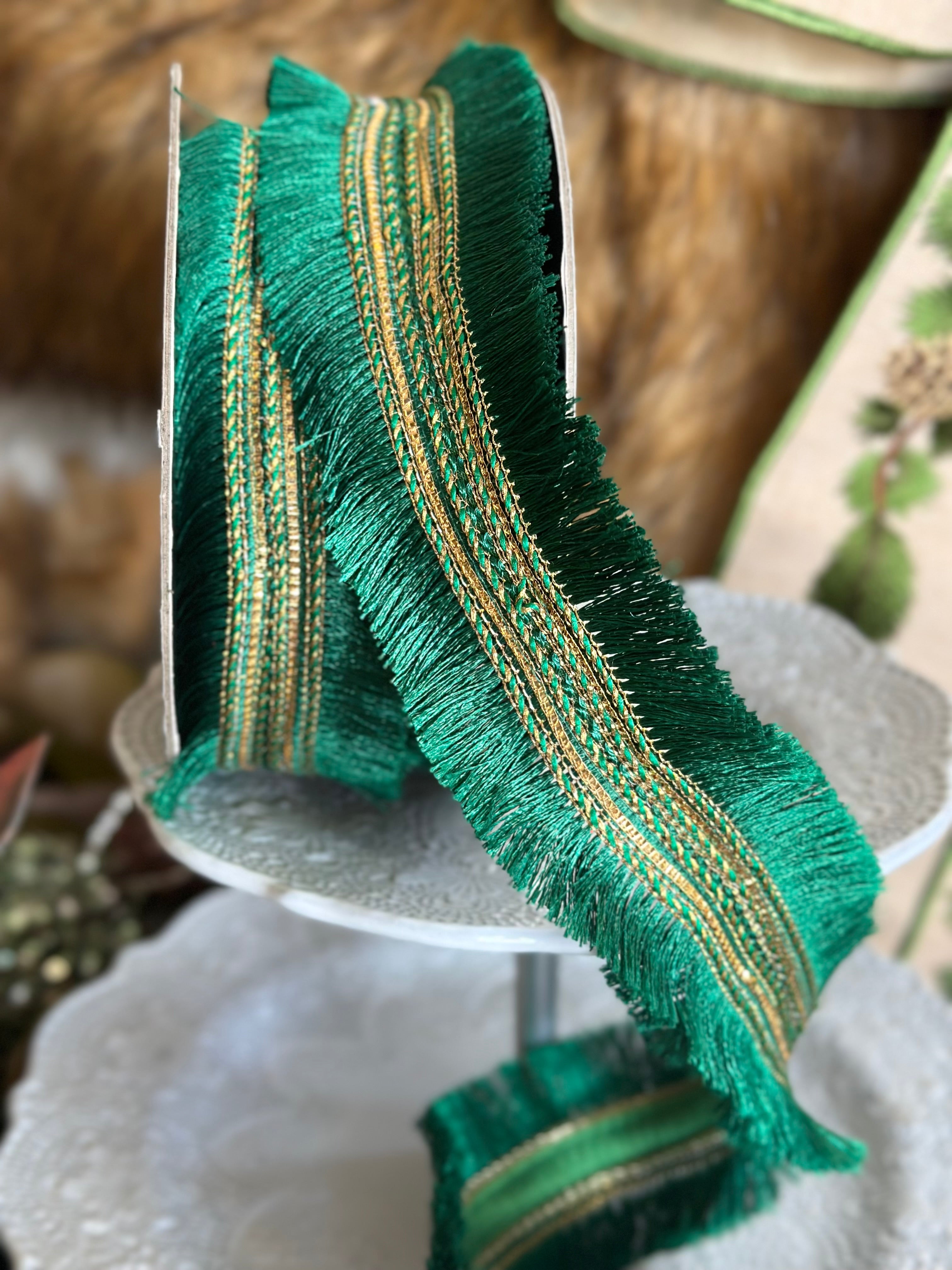 2.5”×10 yds fringe trim, green