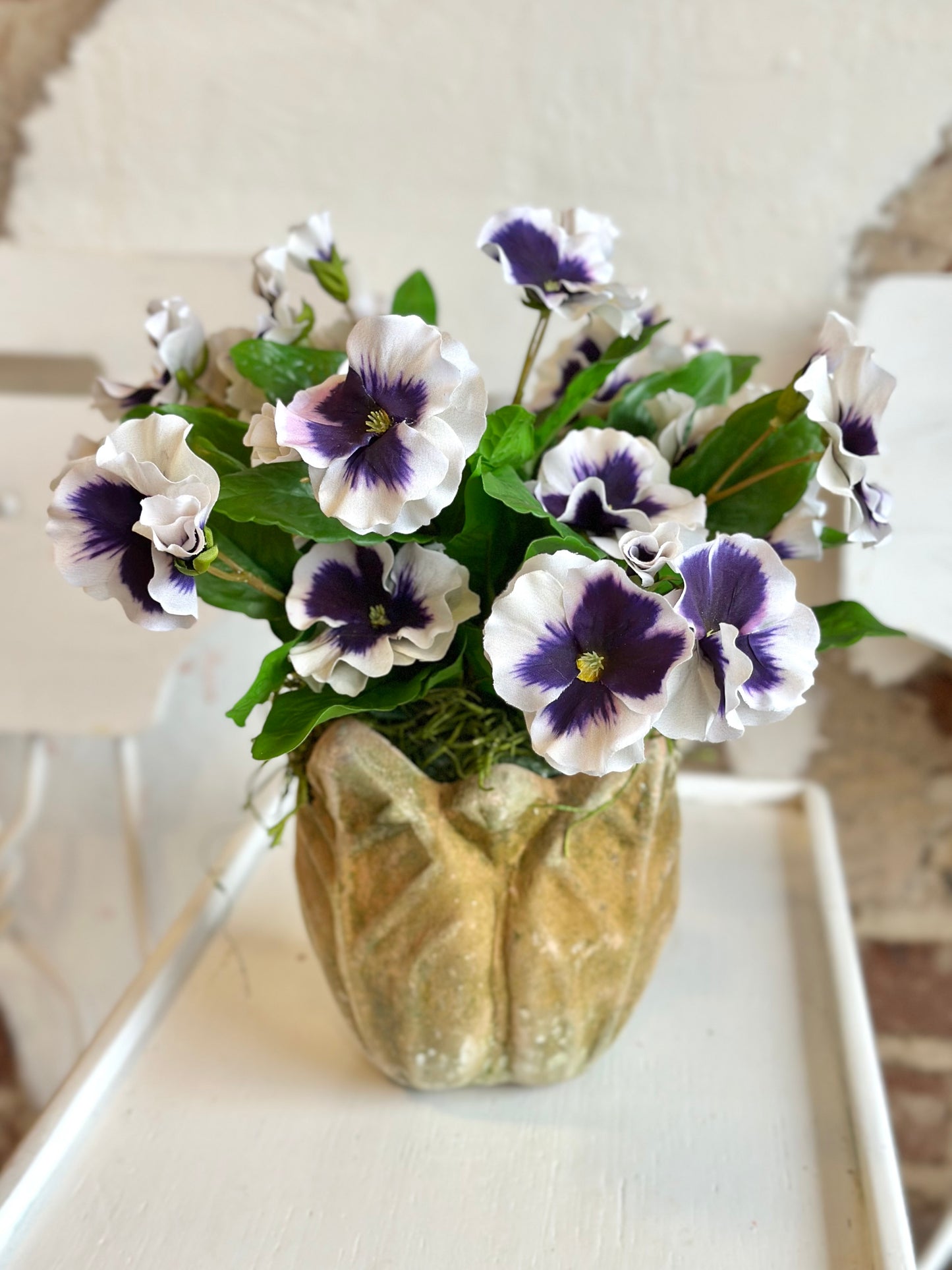Purple Potted Pansies- Leaf Pot