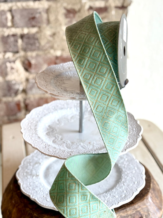 2.5" DEJA VU RIBBON- SOLD BY THE YARD, Seafoam