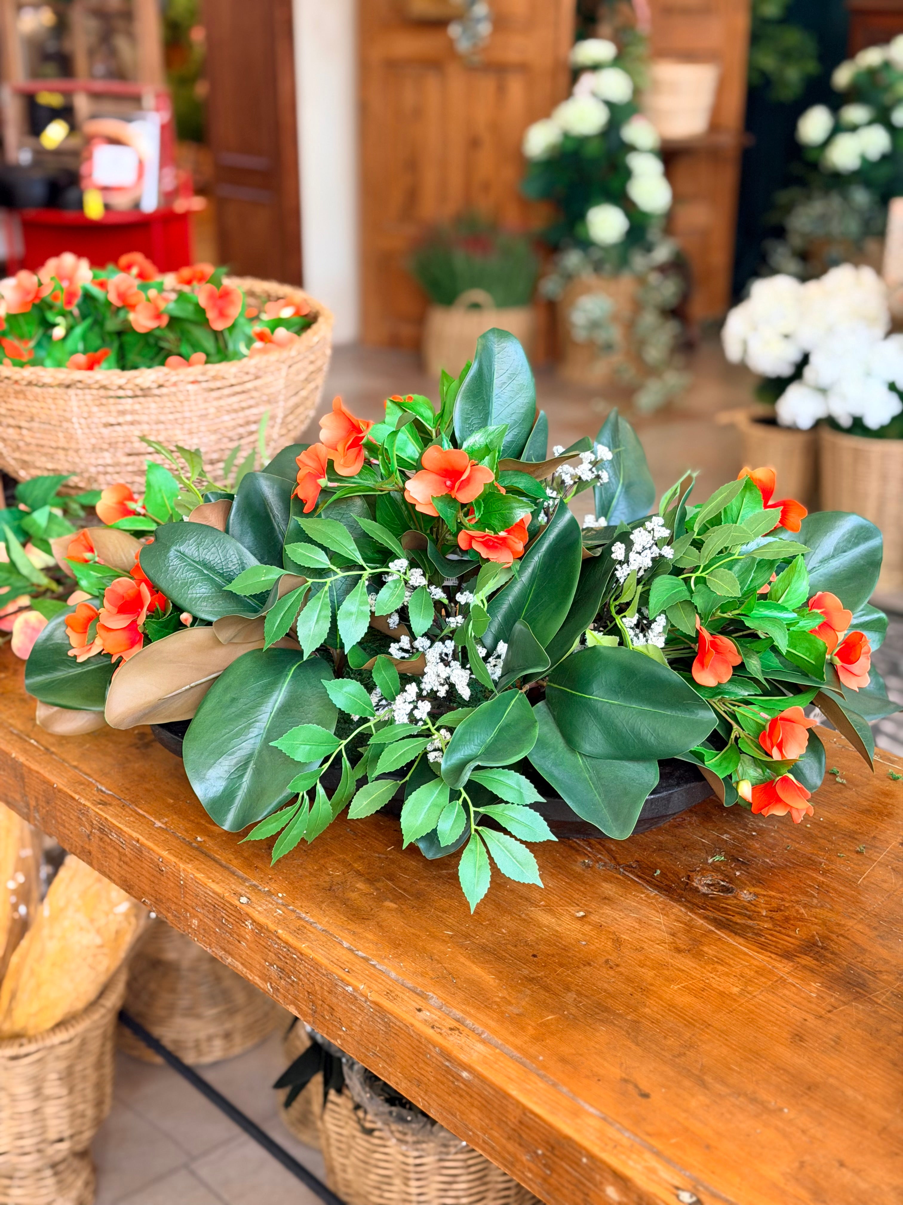 Magnolia & White Floral Sumac Leaf Centerpiece