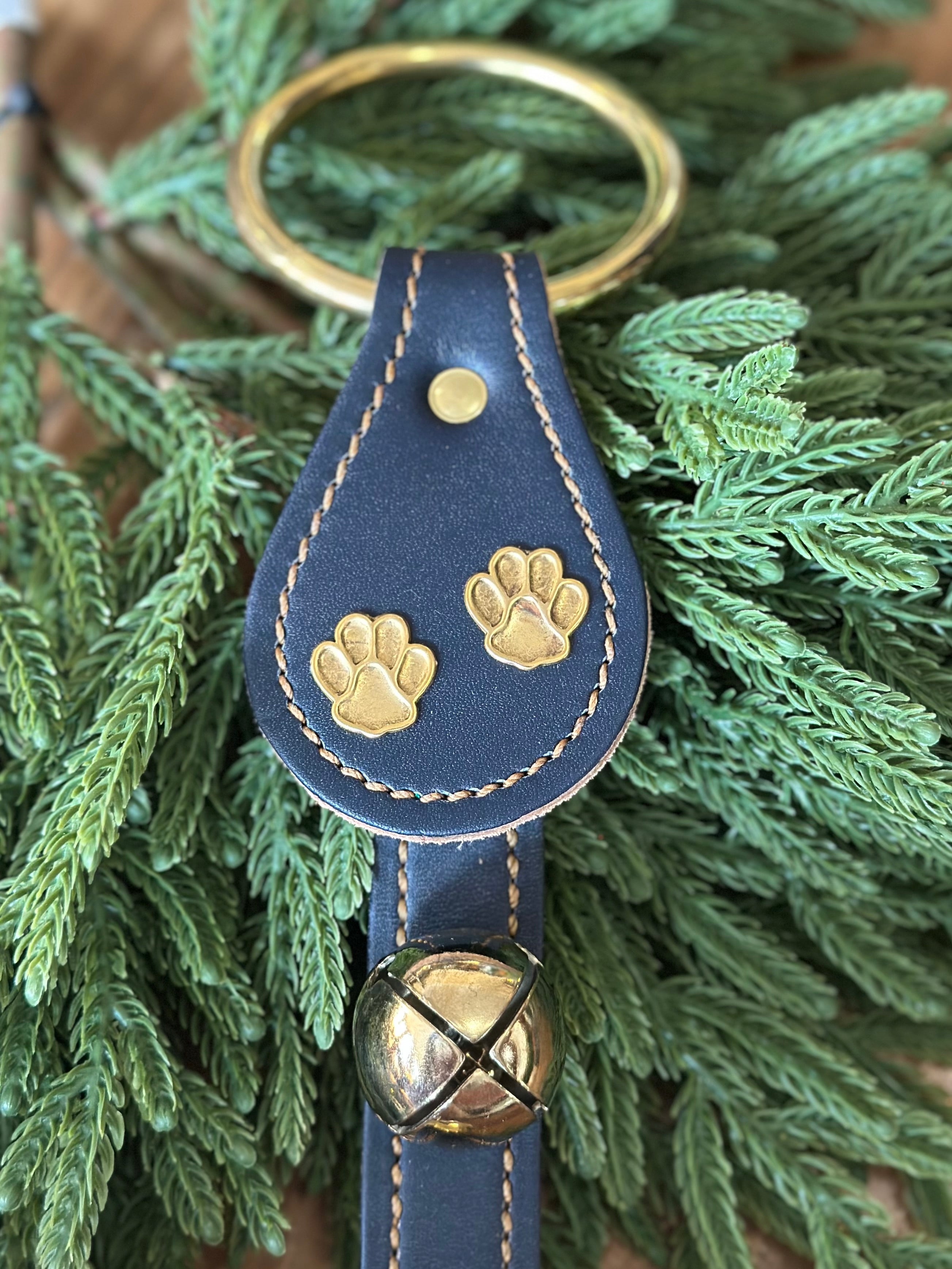 Paw Prints with 3 Brass Bells on Leather Strap (MULTIPLE LEATHER OPTIONS)