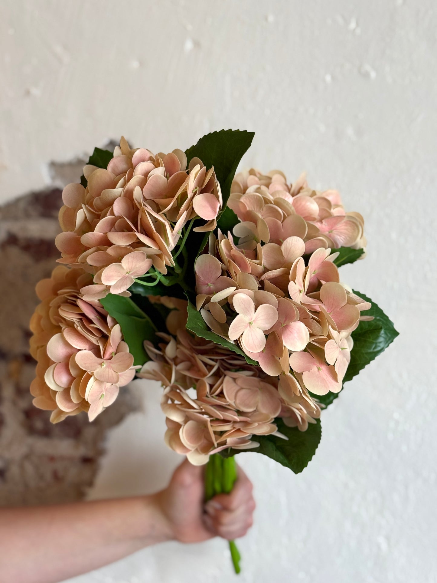13" Light Peach Real Touch Hydrangea Bundle (6 Stems)