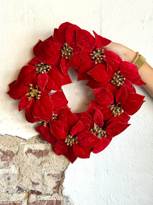 16" GLITTER POINSETTIA WREATH