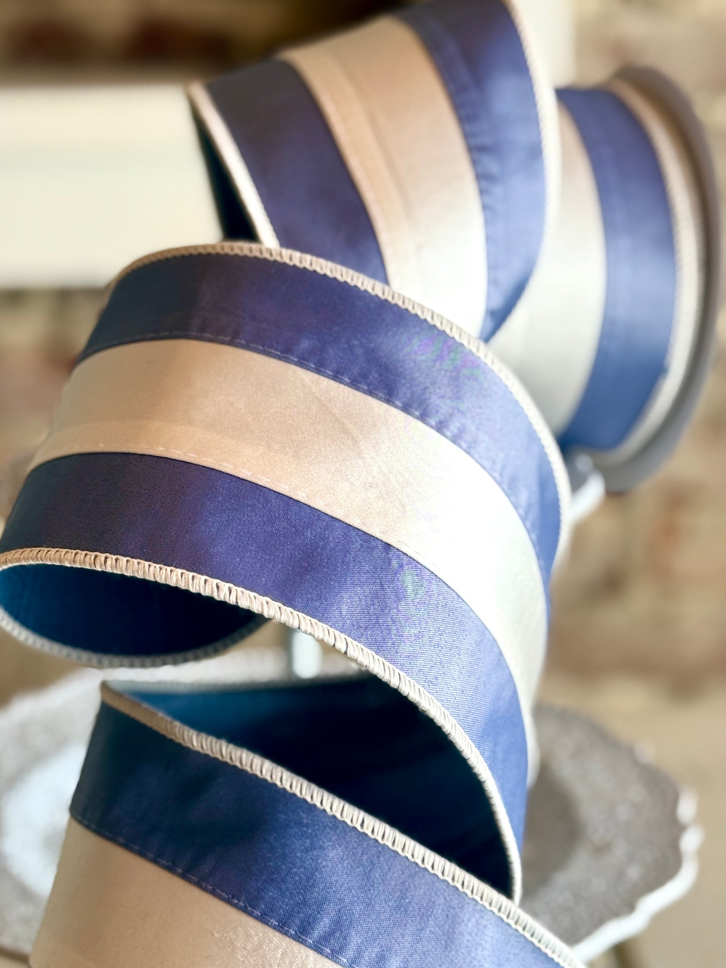 4” JME Double Fused Satin Stripe - Pale Blue/White