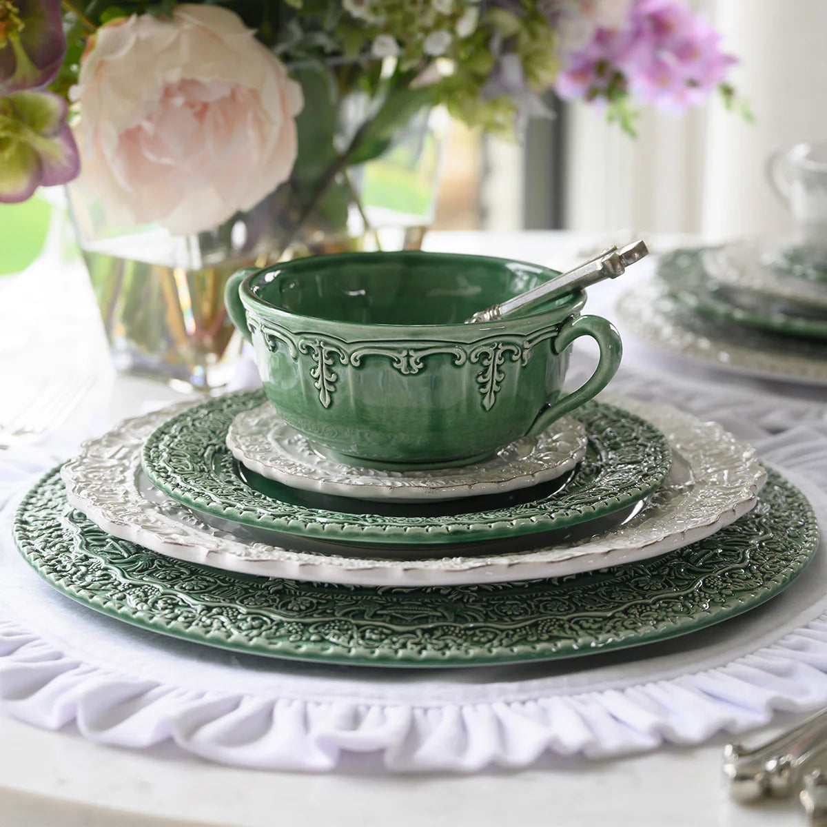 Arte Italica - Renaissance Italian Green 2-Handled Soup Bowl