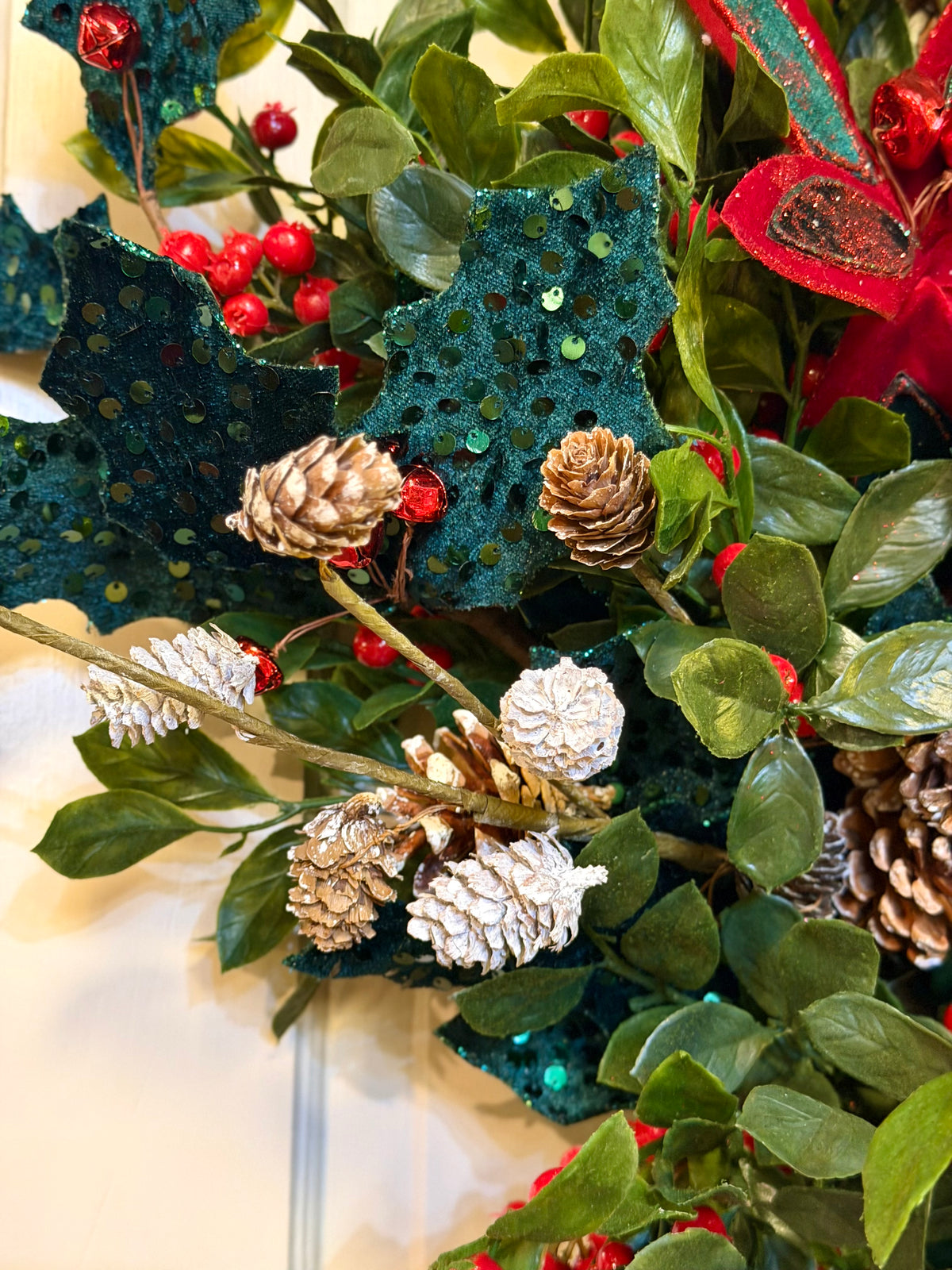 Glitter Poinsettia & Sequined Holly Wreath
