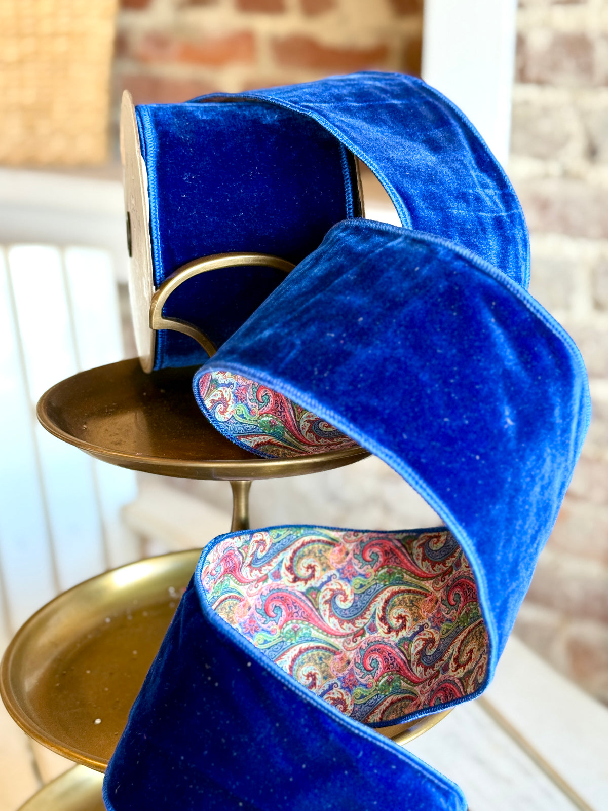 4” Velvet Colorful Art Swirl Backing, Royal Blue - SOLD BY THE YARD