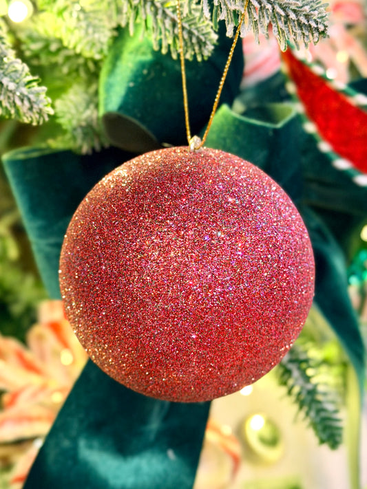 4" Ball Ornament - Red Multi Glitter