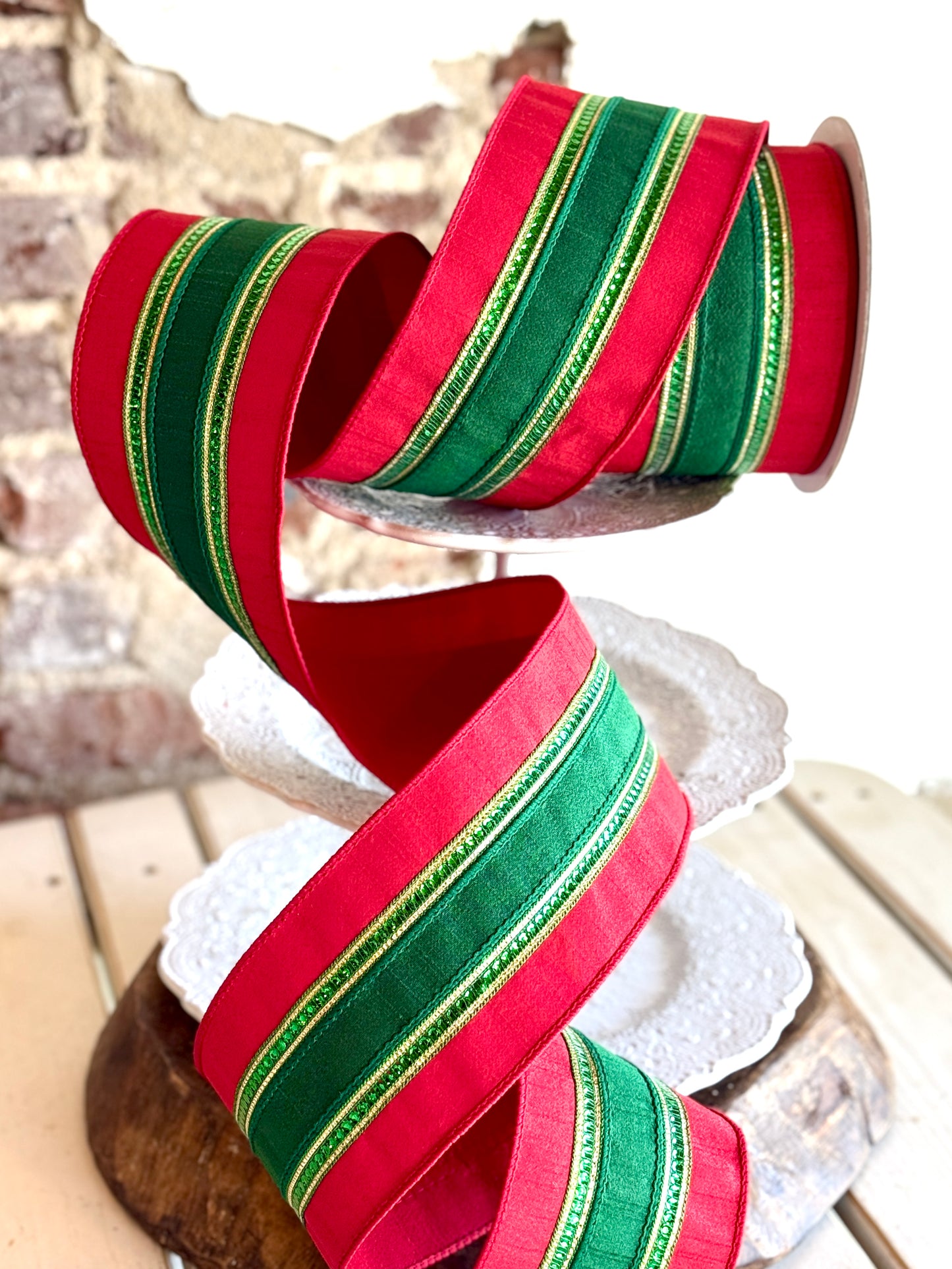 4” Red and Gold Twinkle Borders Ribbon
