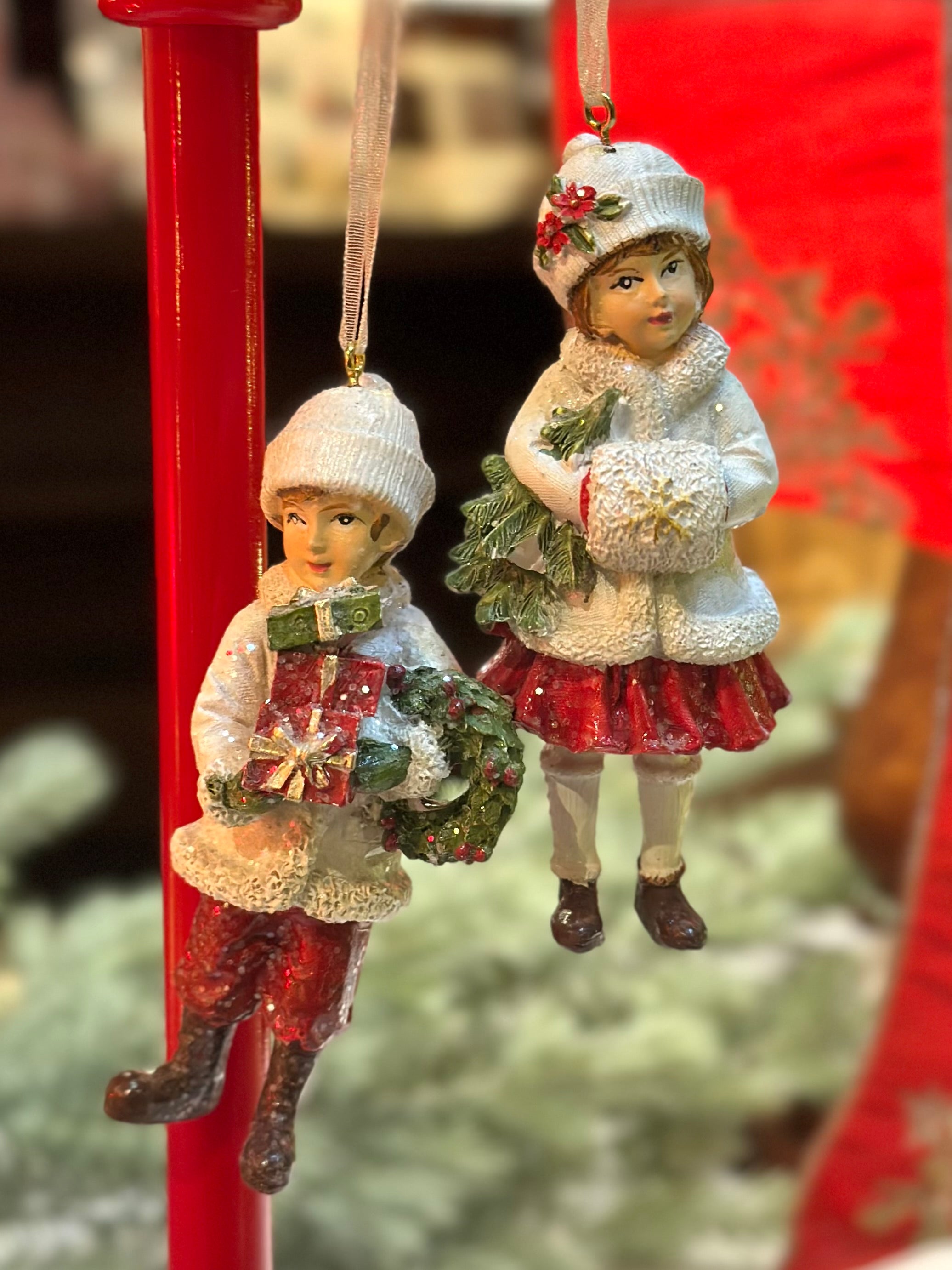 4.3" Vintage Child Ornament Holding Gift (2 OPTIONS)